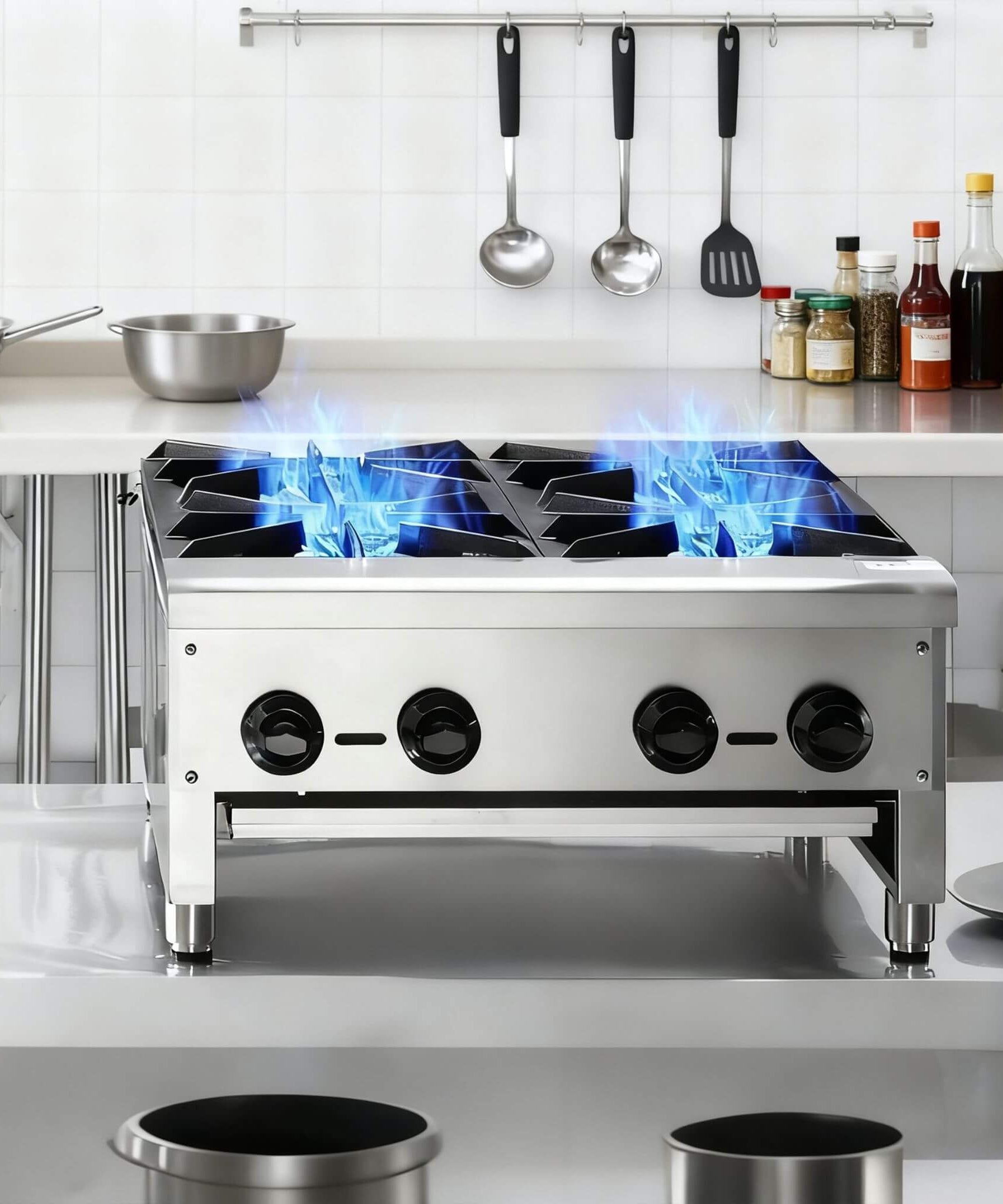Heavy-Duty Commercial 112K BTU 4-Burner Stainless Steel Gas Stove Hot Plate (SAK39201)