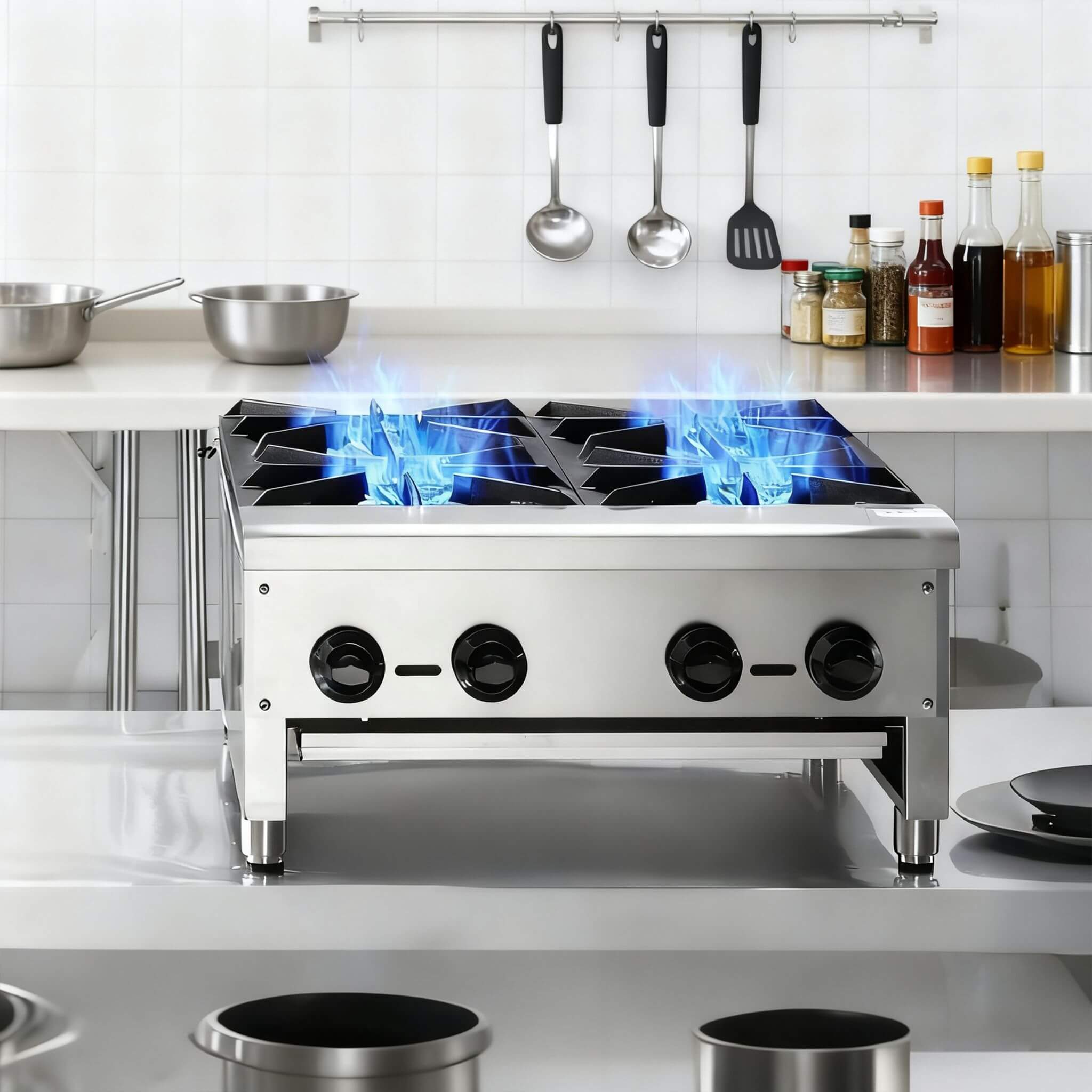 Heavy-Duty Commercial 112K BTU 4-Burner Stainless Steel Gas Stove Hot Plate (SAK39201)