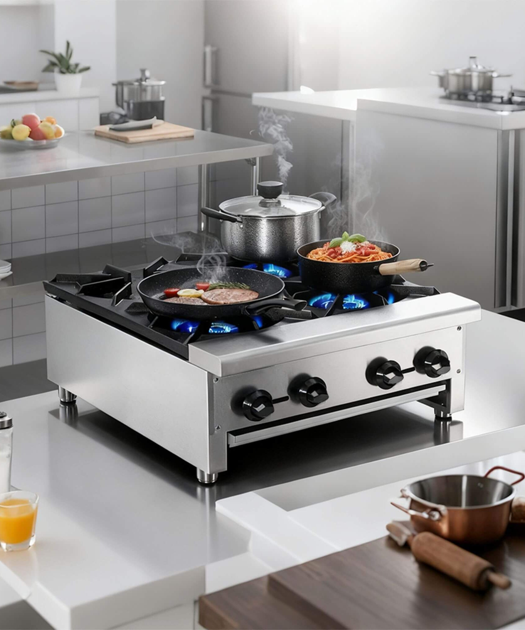 Heavy-Duty Commercial 112K BTU 4-Burner Stainless Steel Gas Stove Hot Plate (SAK39201)