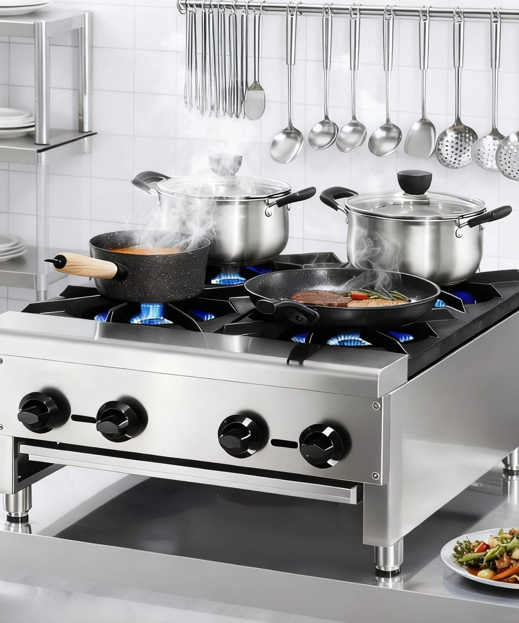 Heavy-Duty Commercial 112K BTU 4-Burner Stainless Steel Gas Stove Hot Plate (SAK39201)