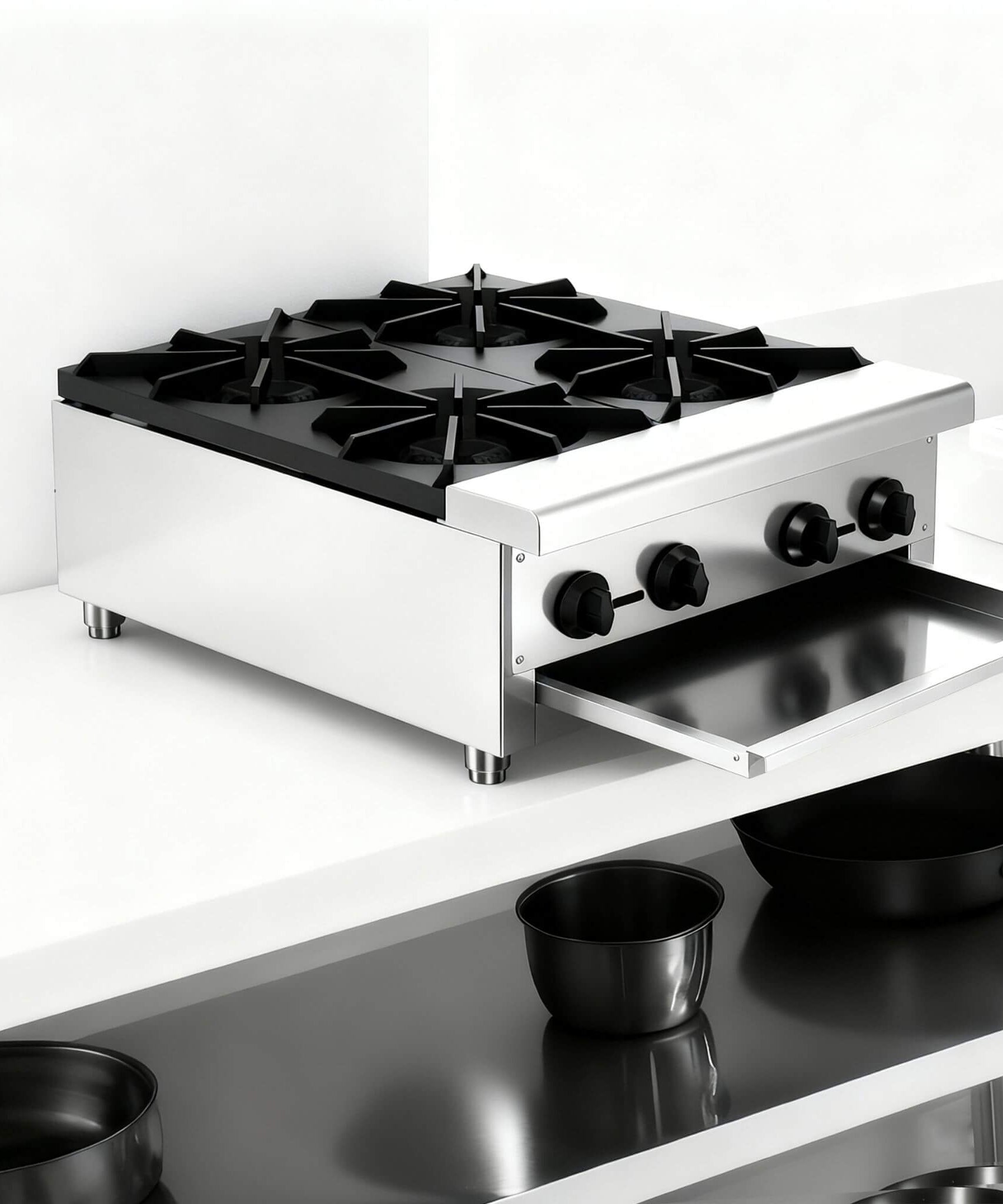 Heavy-Duty Commercial 112K BTU 4-Burner Stainless Steel Gas Stove Hot Plate (SAK39201)