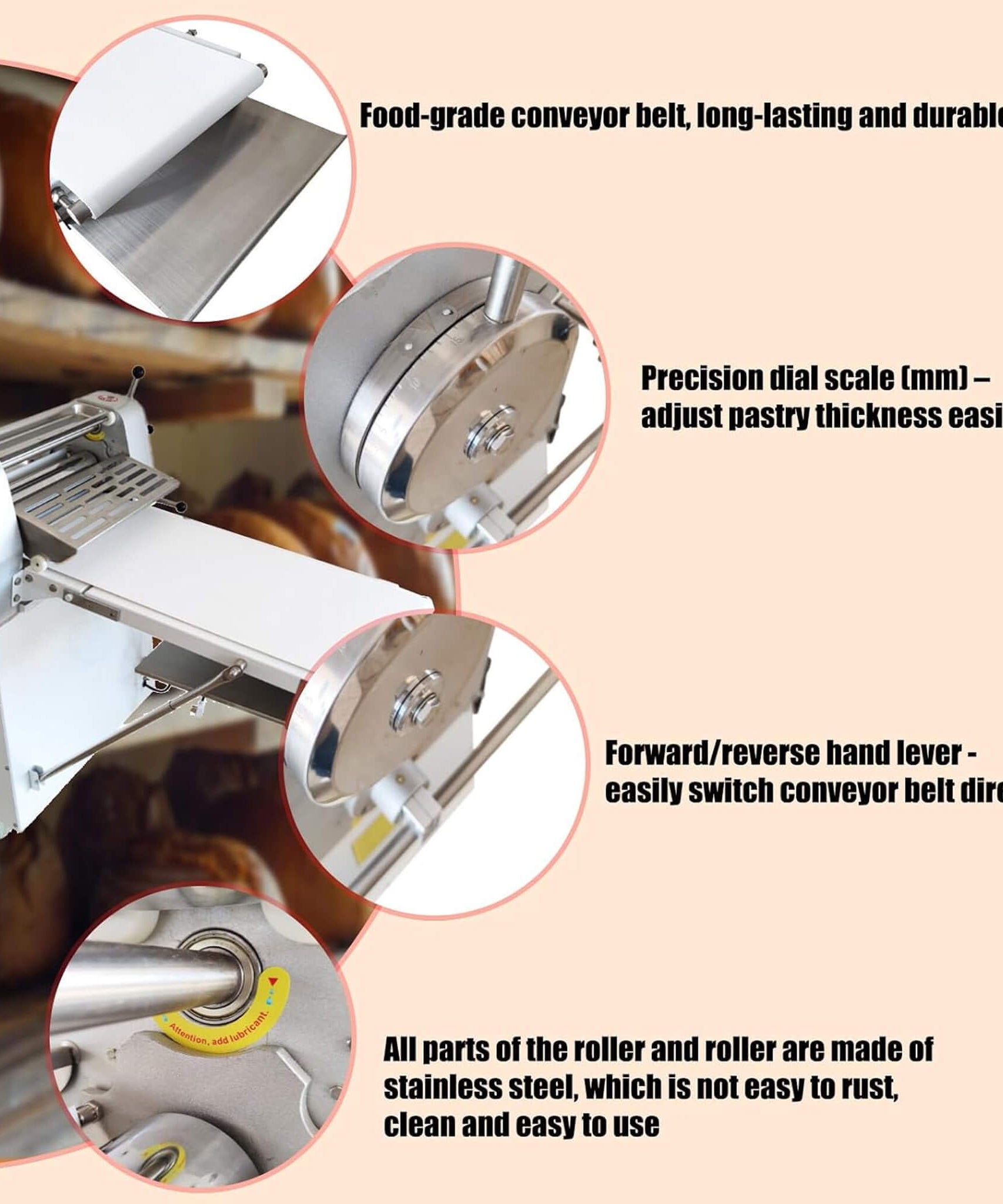 Heavy-Duty Commercial 220V Electric Dough Sheeter Machine With Adjustable Thickness (SAK17382)