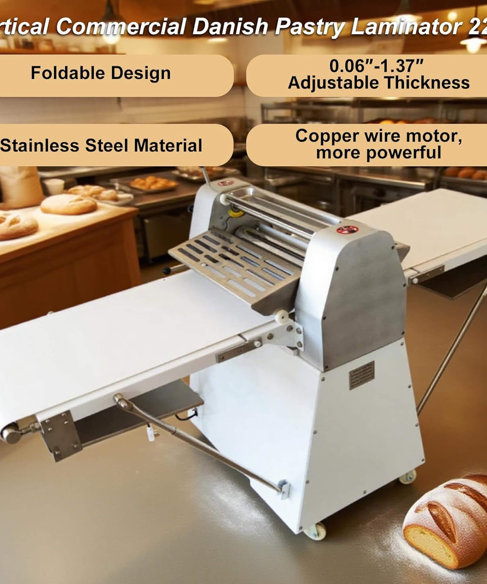 Heavy-Duty Commercial 220V Electric Dough Sheeter Machine With Adjustable Thickness (SAK17382)
