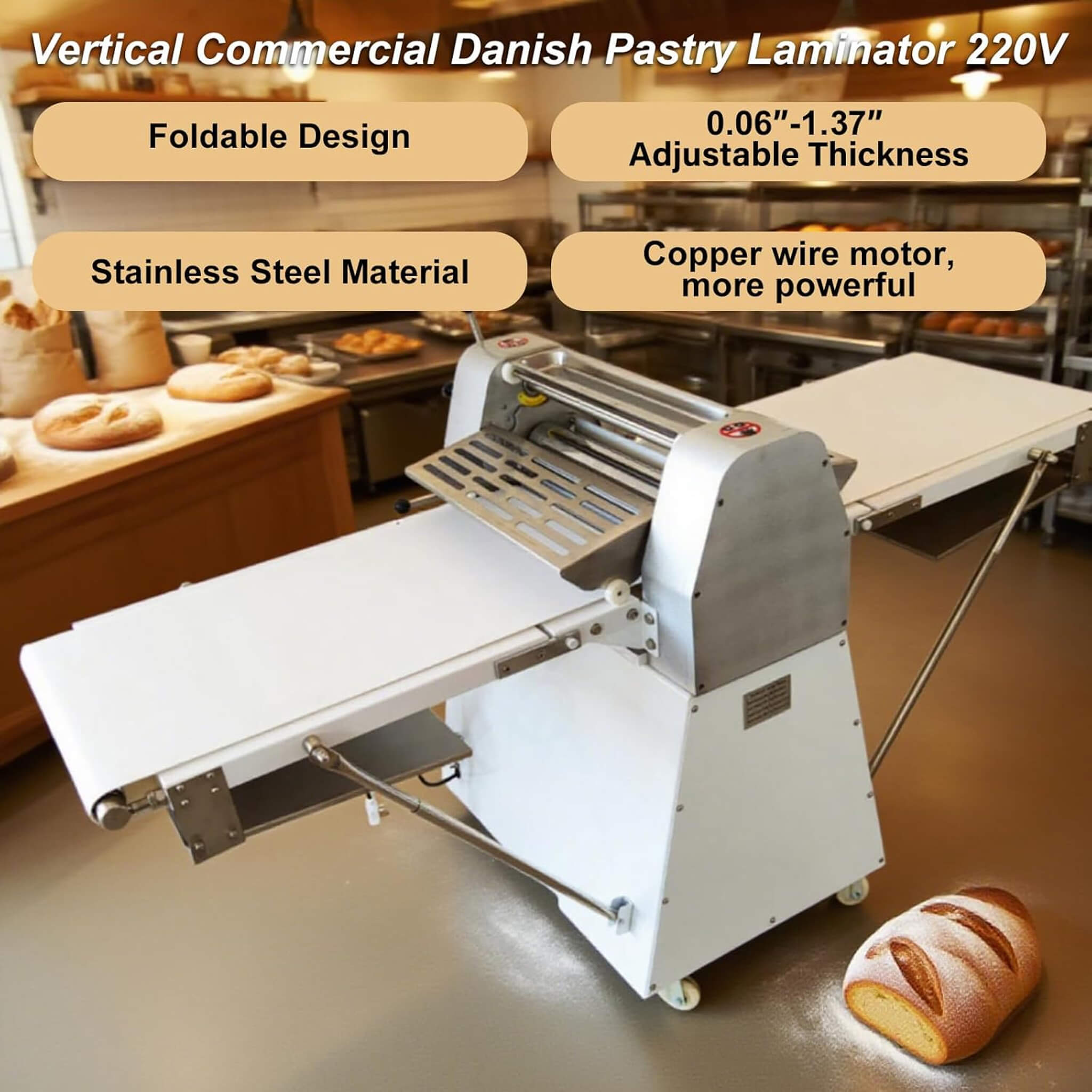 Heavy-Duty Commercial 220V Electric Dough Sheeter Machine With Adjustable Thickness (SAK17382)