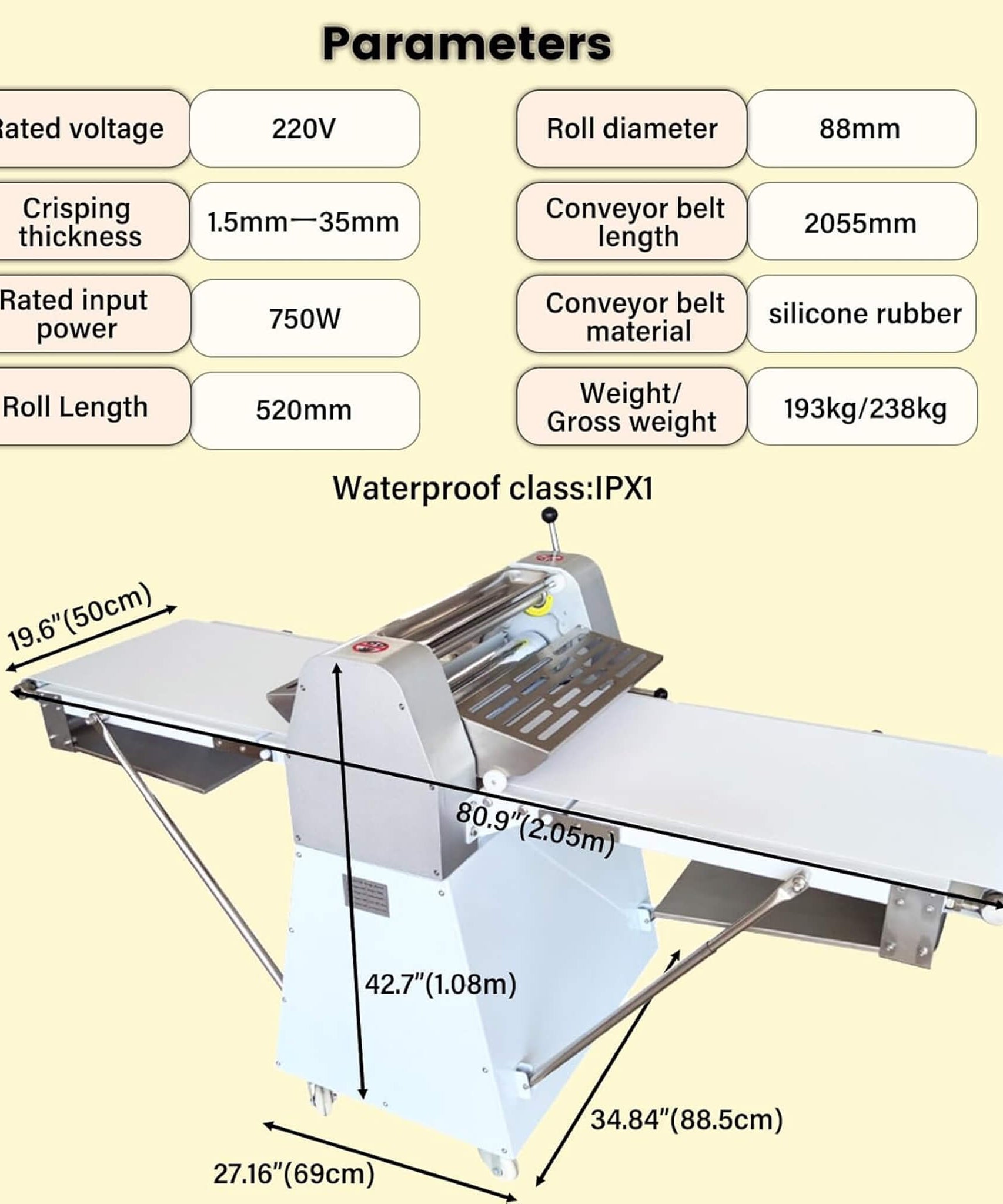 Heavy-Duty Commercial 220V Electric Dough Sheeter Machine With Adjustable Thickness (SAK17382)