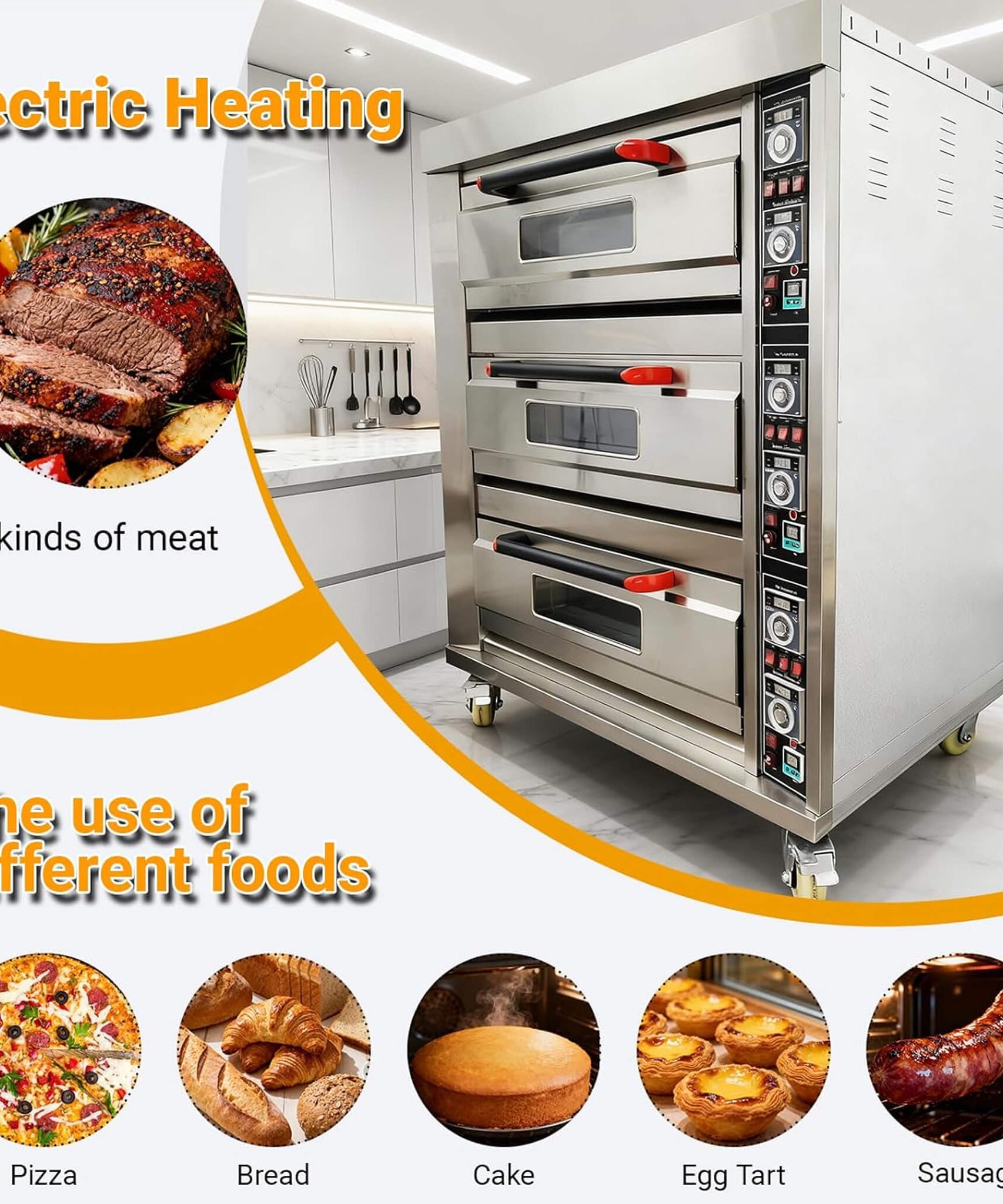 Heavy-Duty Commercial Triple Deck 220V 19.8KW Electric Pizza Oven (SAK56751)