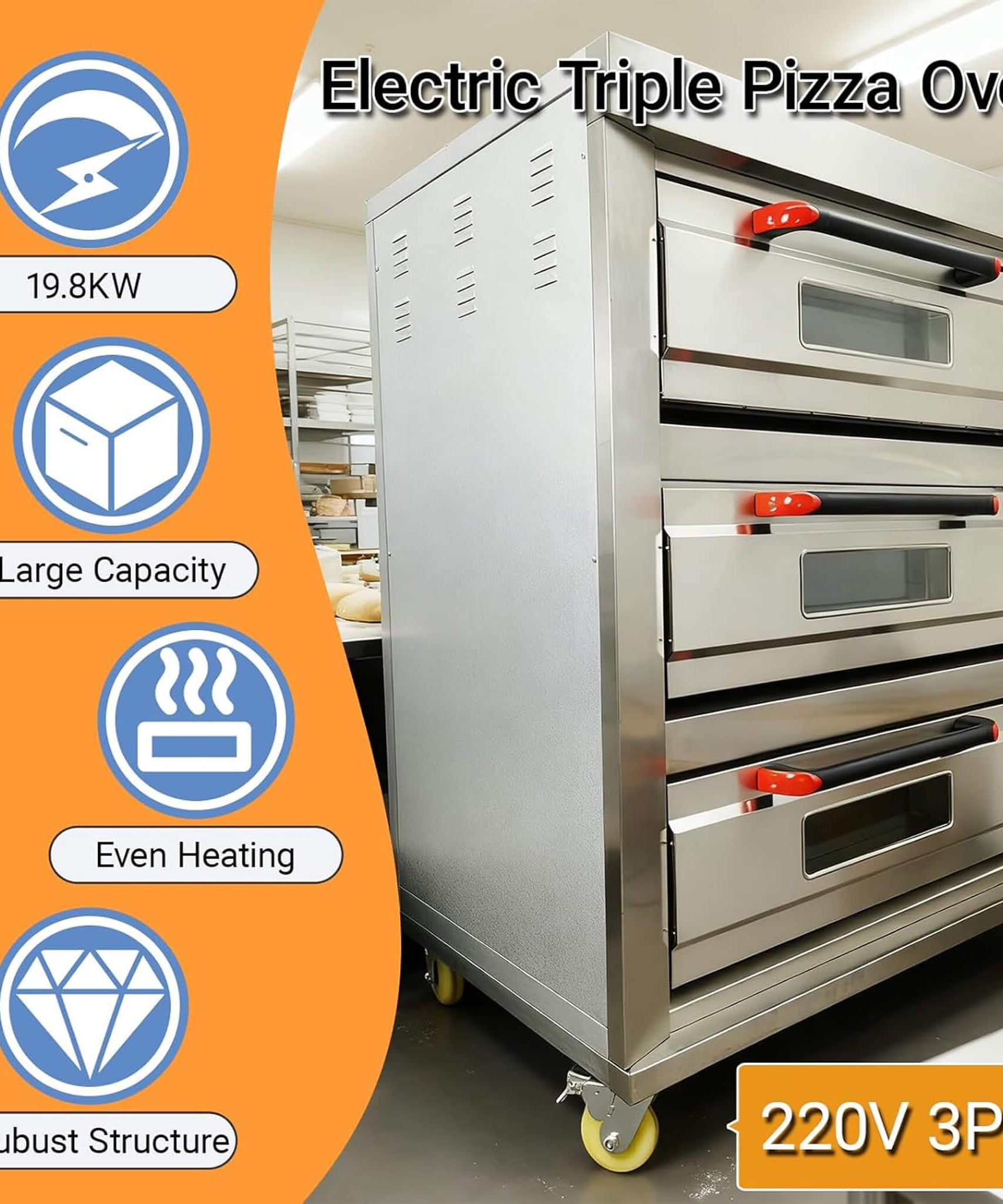 Heavy-Duty Commercial Triple Deck 220V 19.8KW Electric Pizza Oven (SAK56751)