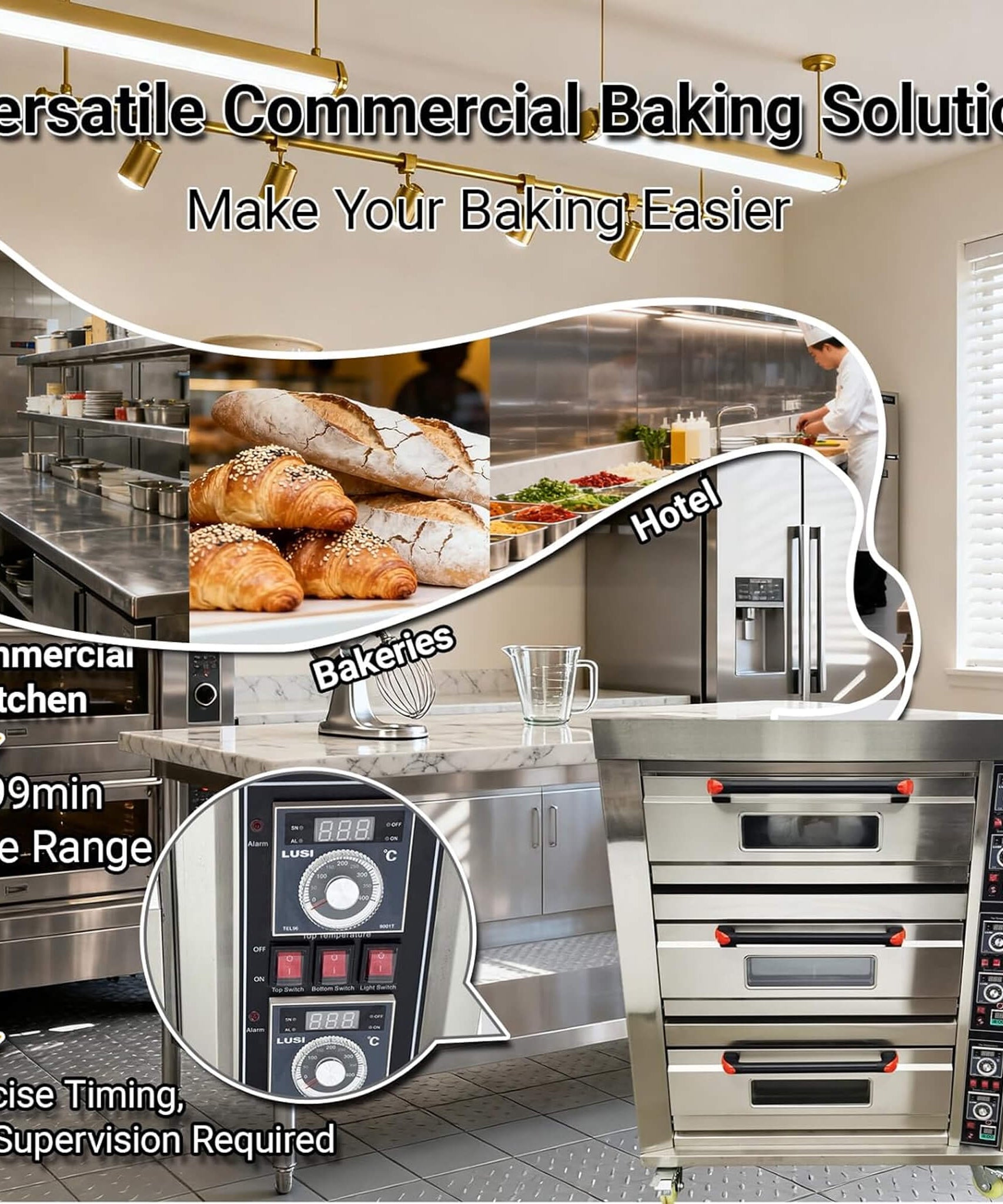Heavy-Duty Commercial Triple Deck 220V 19.8KW Electric Pizza Oven (SAK56751)