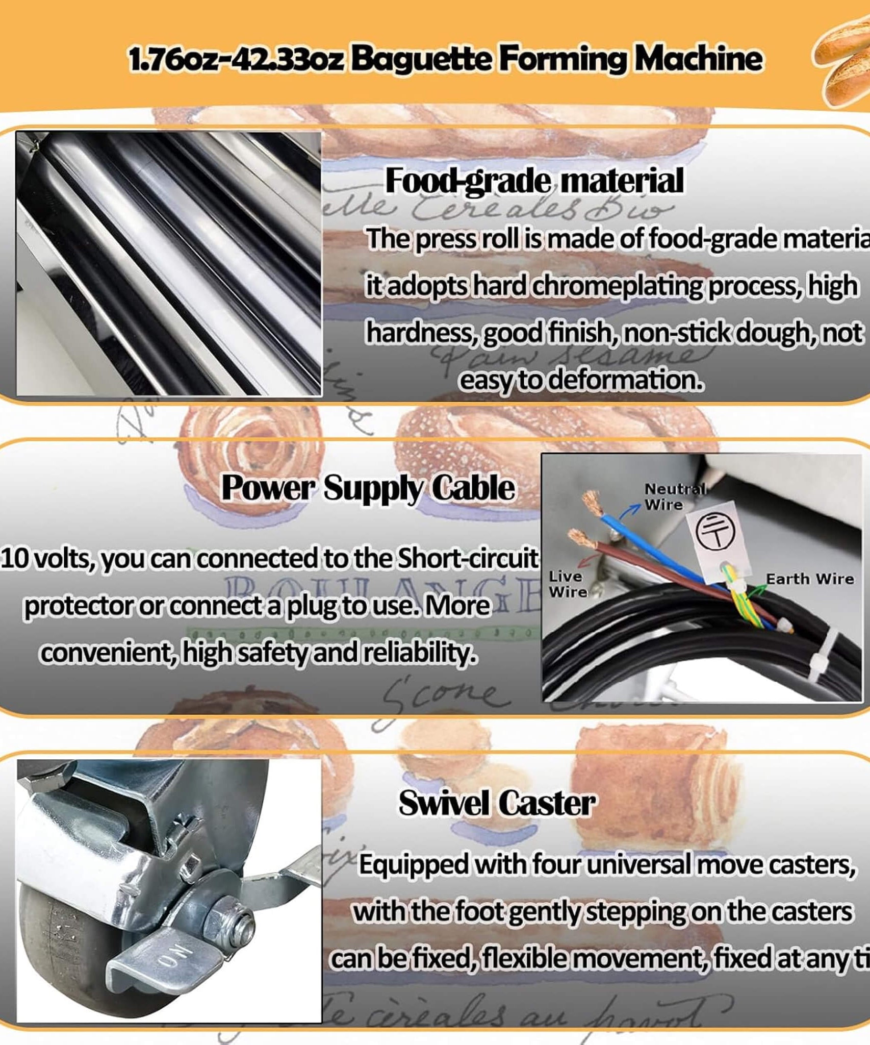 Heavy-Duty Commercial 110V Electric Baguette Bread Shaper Machine (SAK68176)