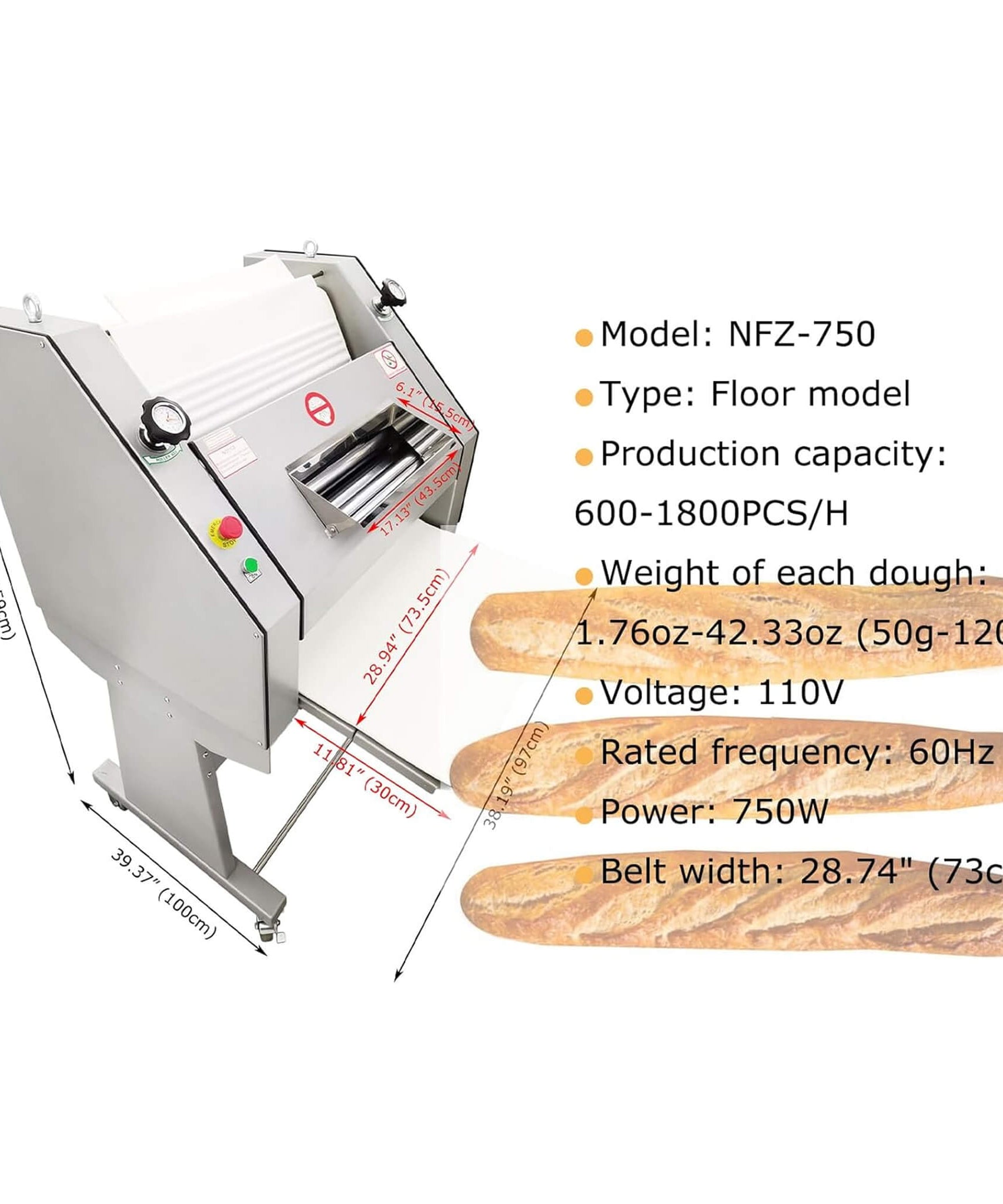 Heavy-Duty Commercial 110V Electric Baguette Bread Shaper Machine (SAK68176)