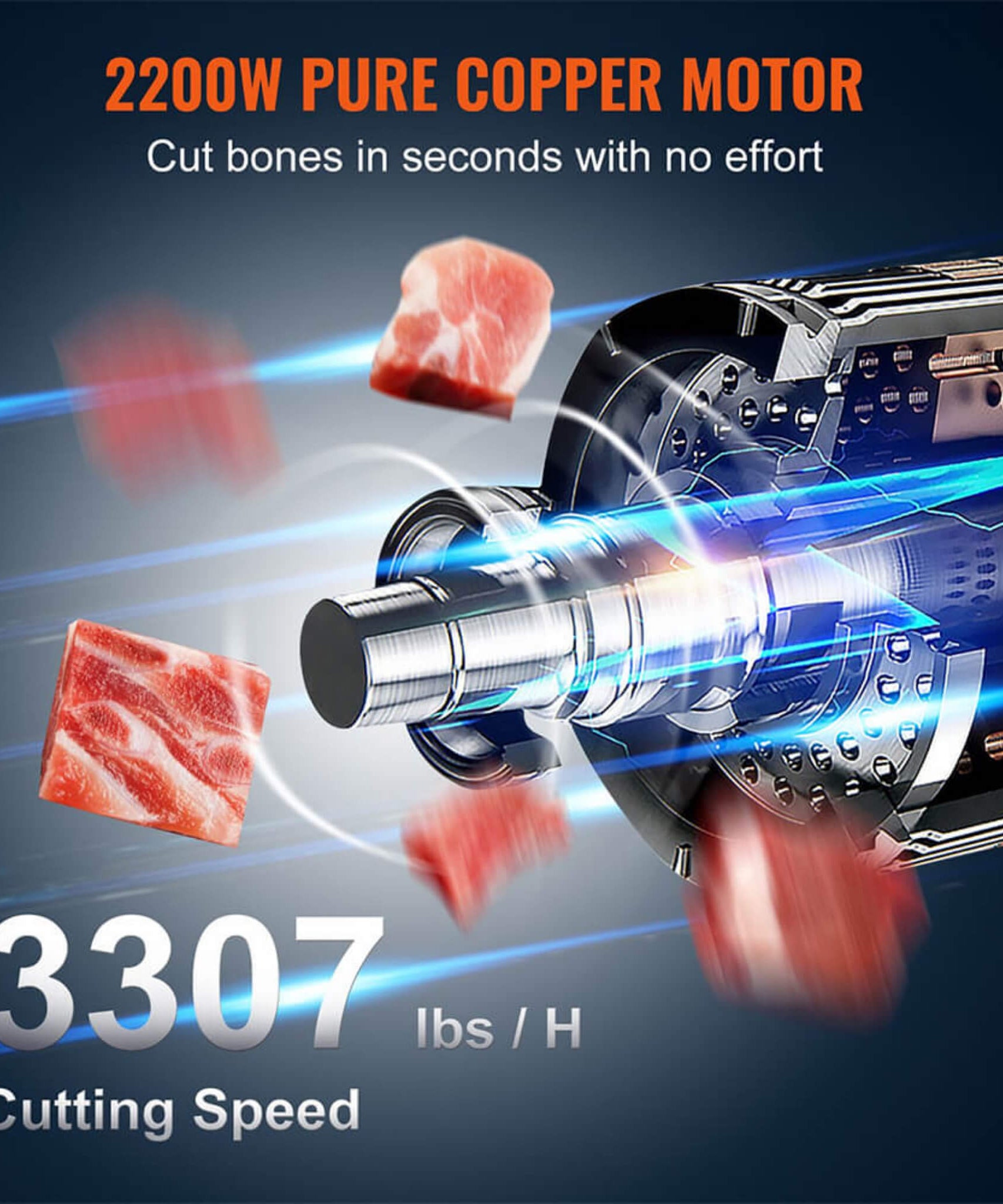 Heavy-Duty Commercial 2200W Electric Meat Bone Saw Cutting Band Machine With 6 Saw Blades (SAK91753)