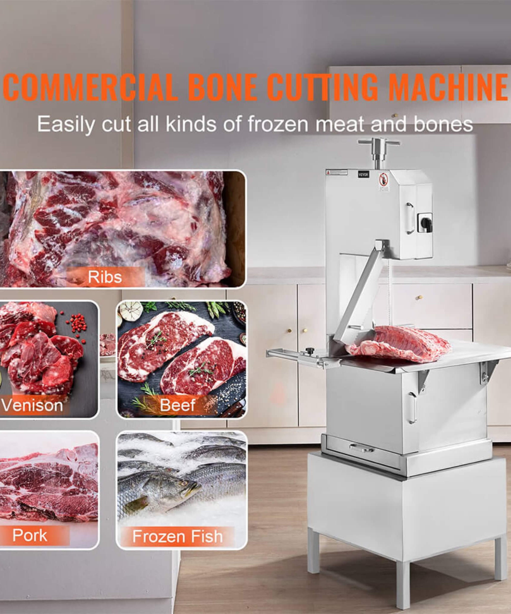 Heavy-Duty Commercial 2200W Electric Meat Bone Saw Cutting Band Machine With 6 Saw Blades (SAK91753)