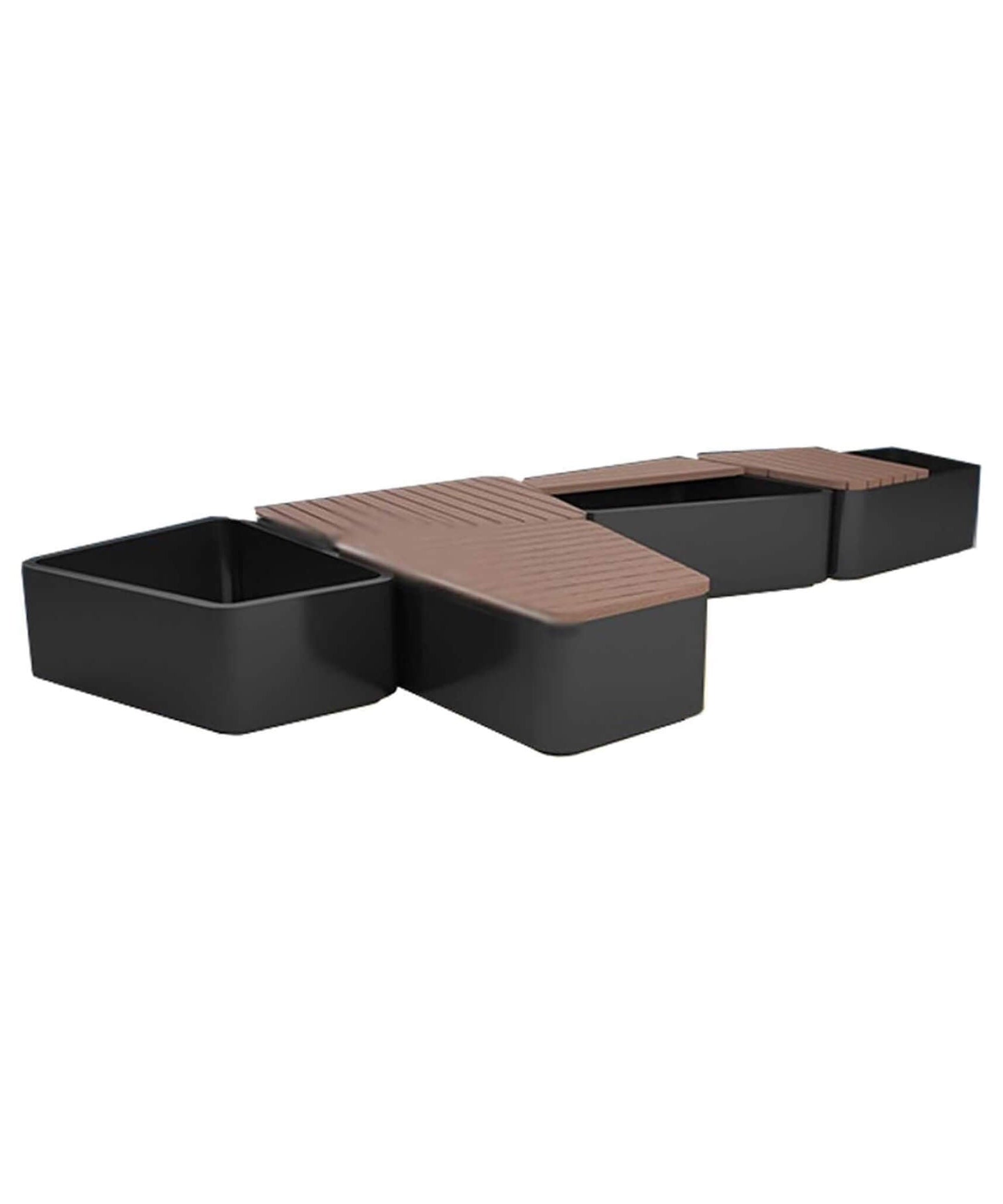 Heavy-Duty Commercial Outdoor Stainless Steel Bench With Wood Seat And Planter Box [Made-To-Order] (SAK41578)