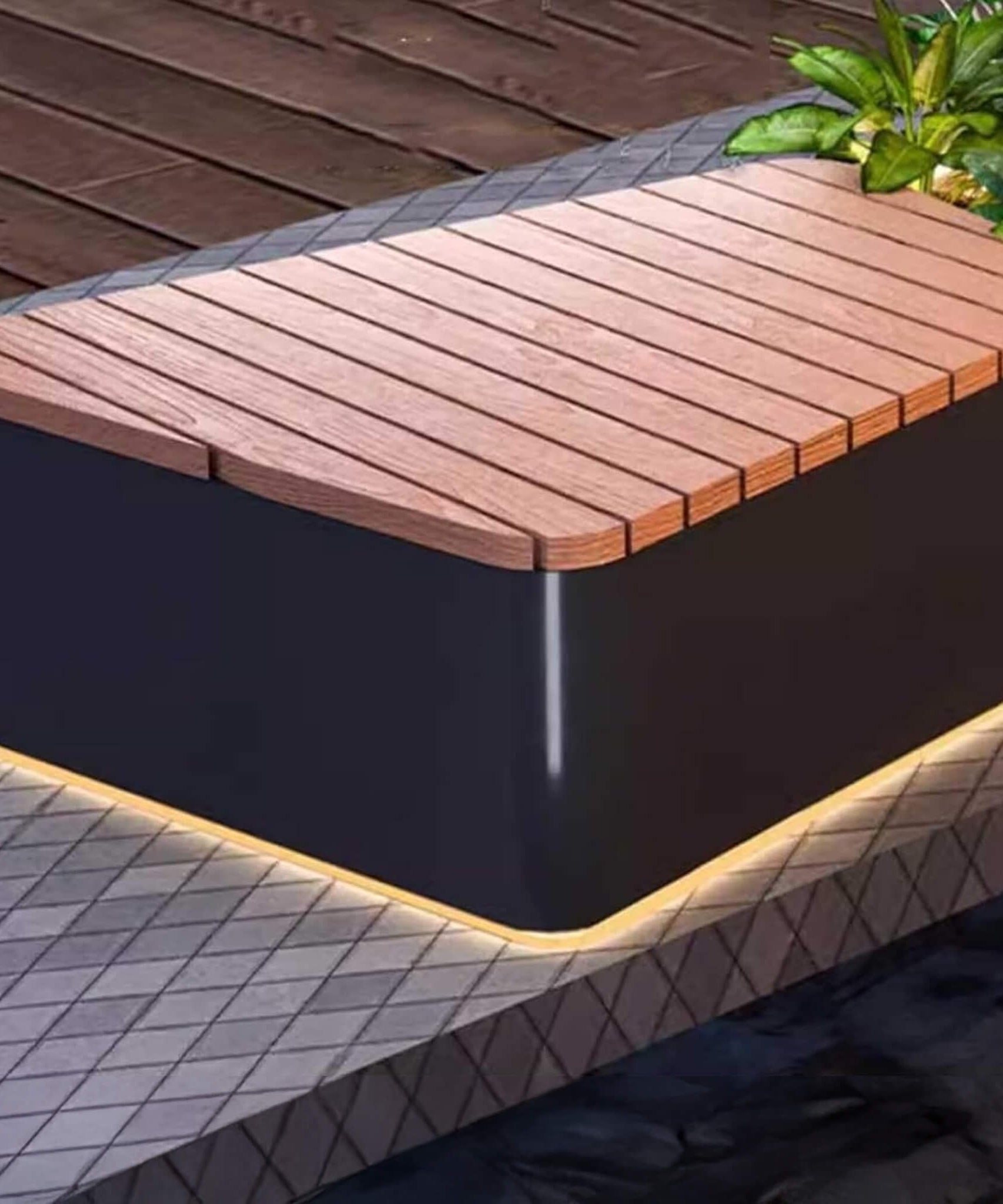 Heavy-Duty Commercial Outdoor Stainless Steel Bench With Wood Seat And Planter Box [Made-To-Order] (SAK41578)