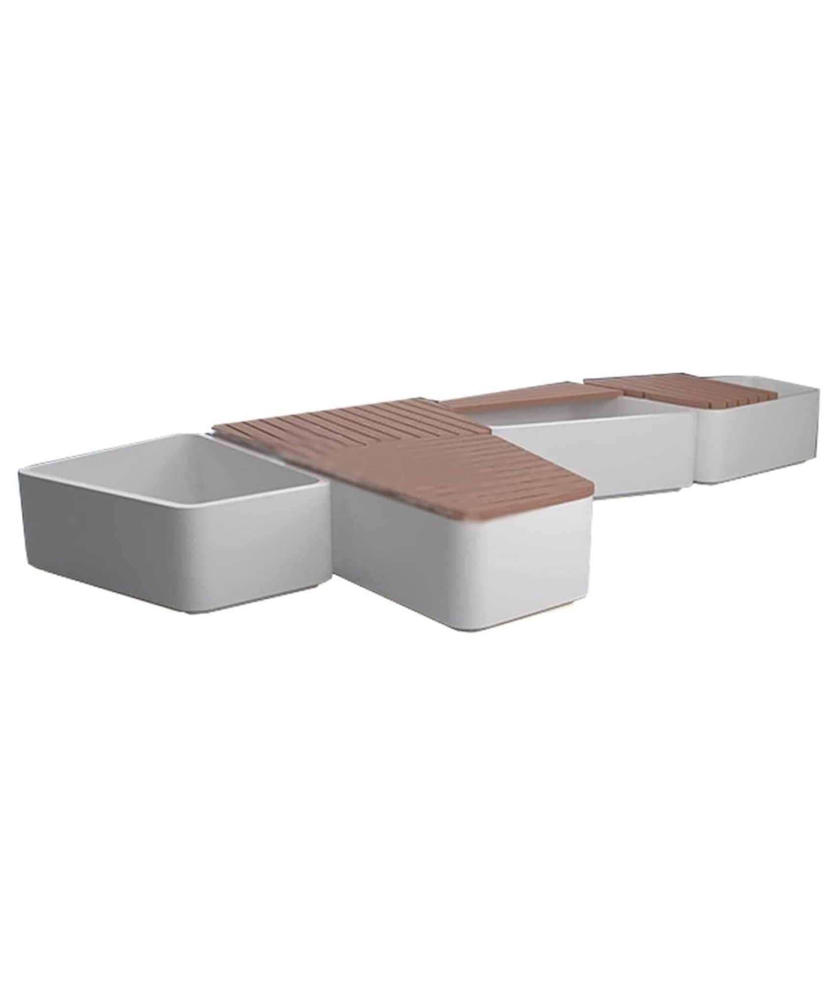 Heavy-Duty Commercial Outdoor Stainless Steel Bench With Wood Seat And Planter Box [Made-To-Order] (SAK41578)