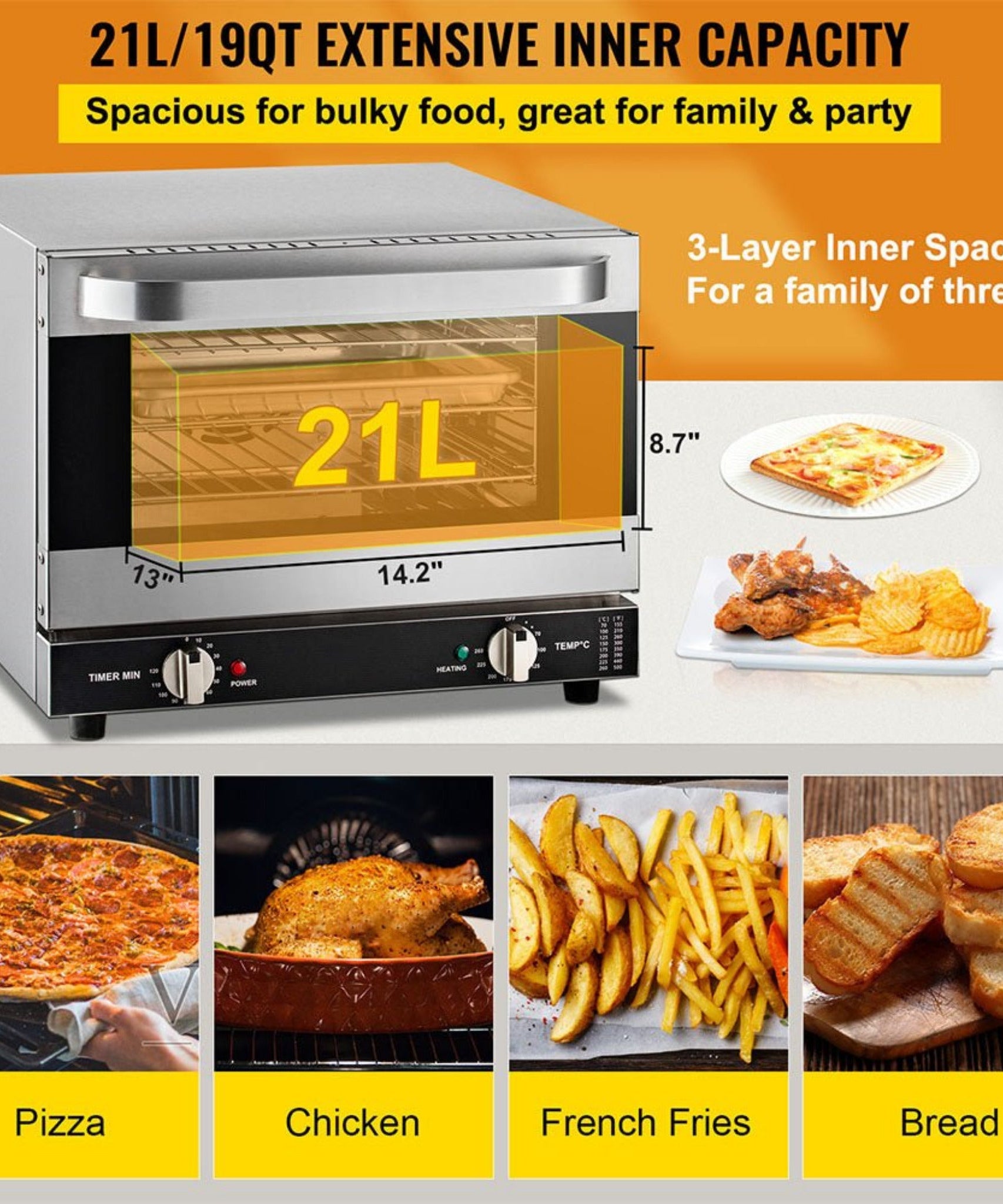 Heavy-Duty Commercial Stainless Steel Countertop Convection Toaster Oven (SAK51683)