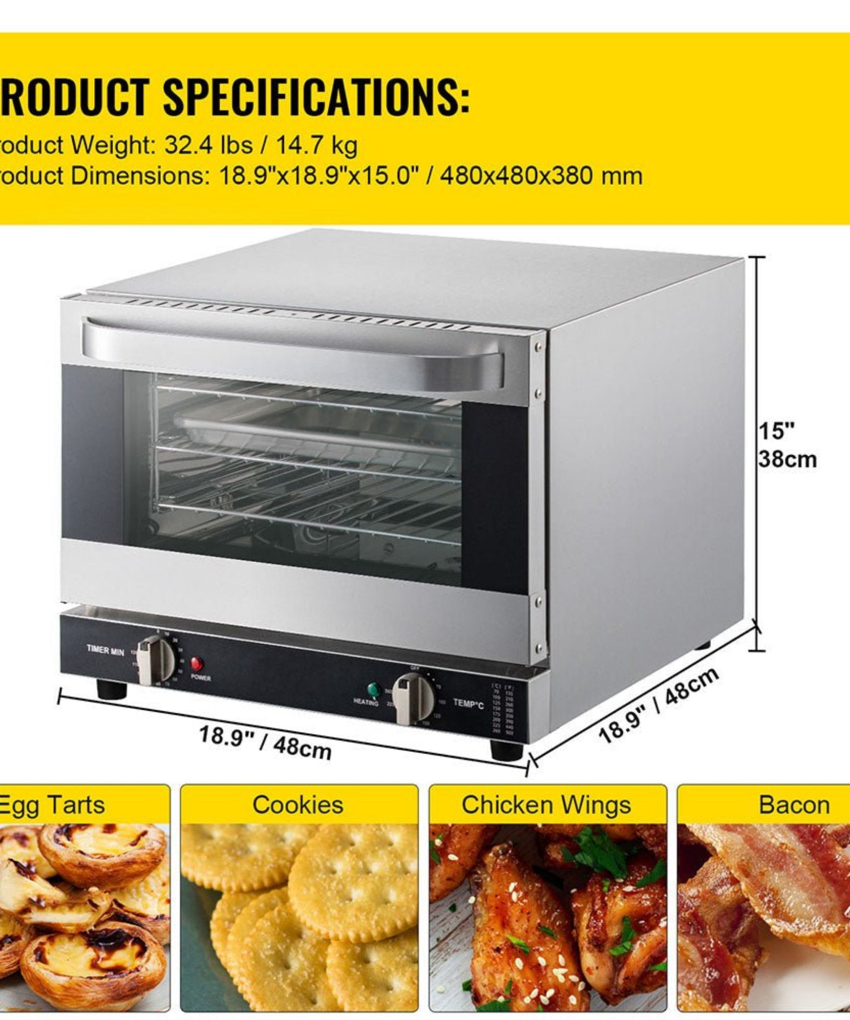 Heavy-Duty Commercial Stainless Steel Countertop Convection Toaster Oven (SAK51683)