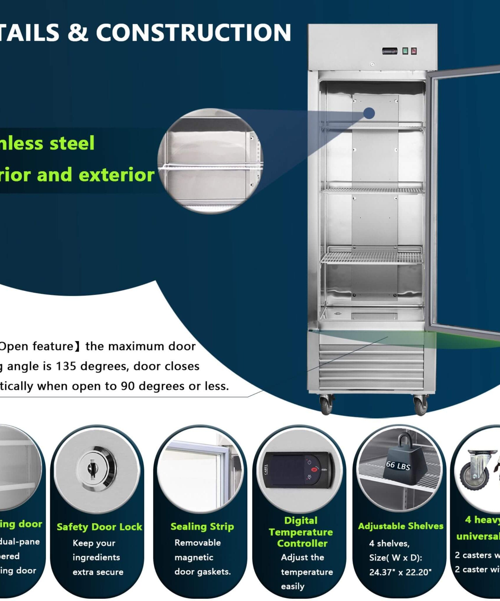 Heavy-Duty Commercial Upright ETL Certified Freezer For Restaurants, Bars, And Supermarkets (SAK01847)