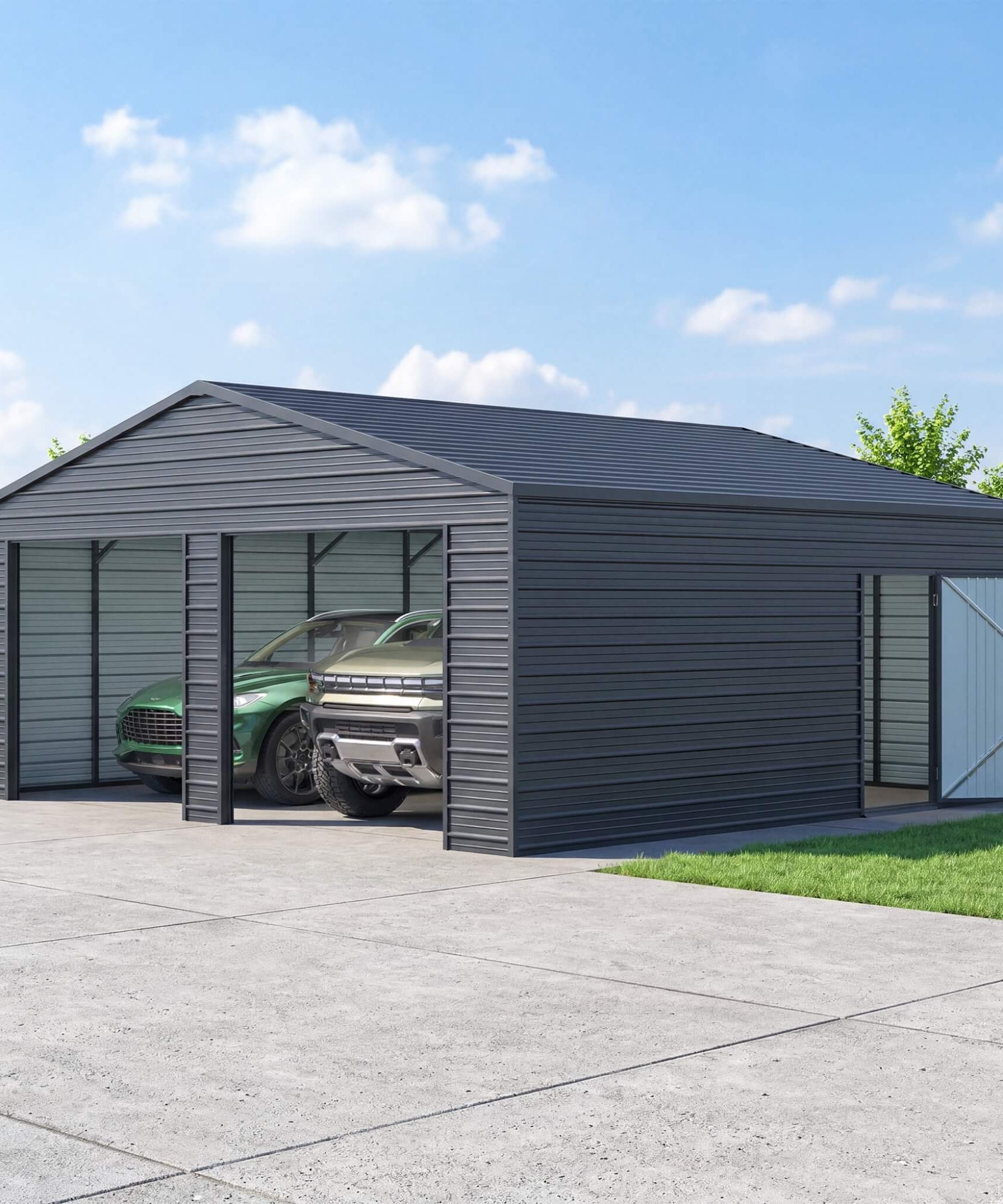 Alora Heavy-Duty Double Garage Galvanized Steel Shed With Side Door (SAK84271)