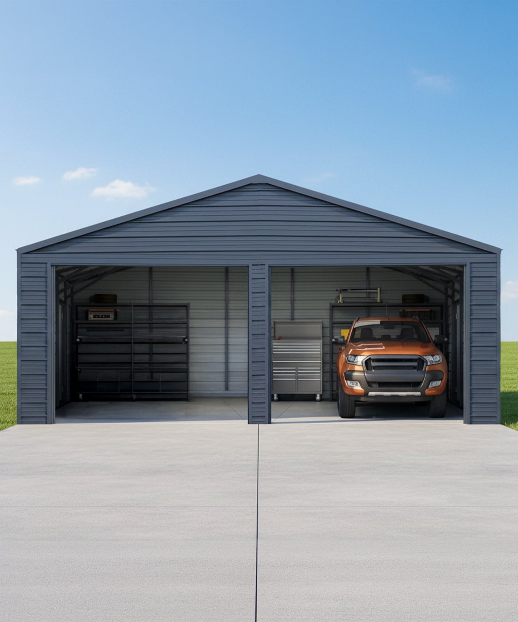 Alora Heavy-Duty Double Garage Galvanized Steel Shed With Side Door (SAK84271)