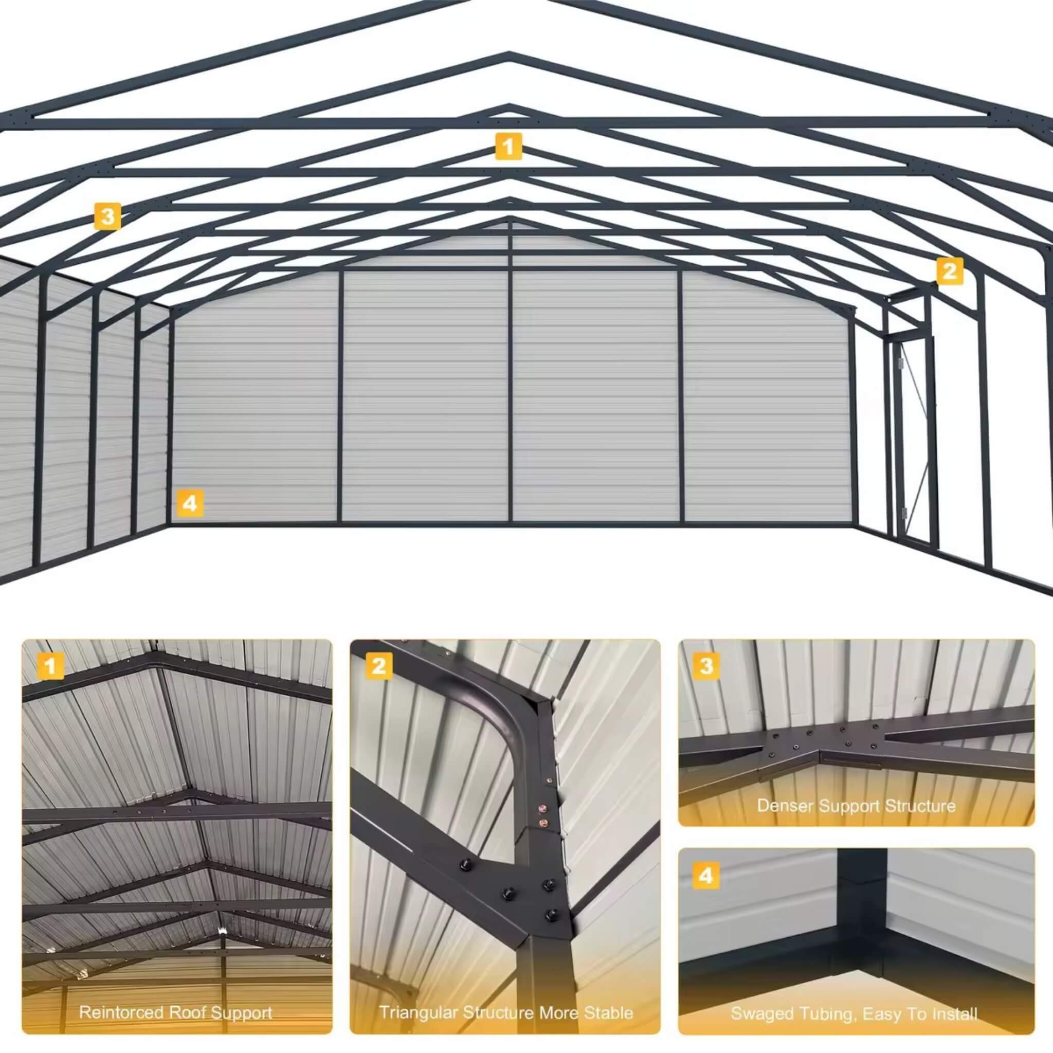 Alora Heavy-Duty Double Garage Galvanized Steel Shed With Side Door (SAK84271)
