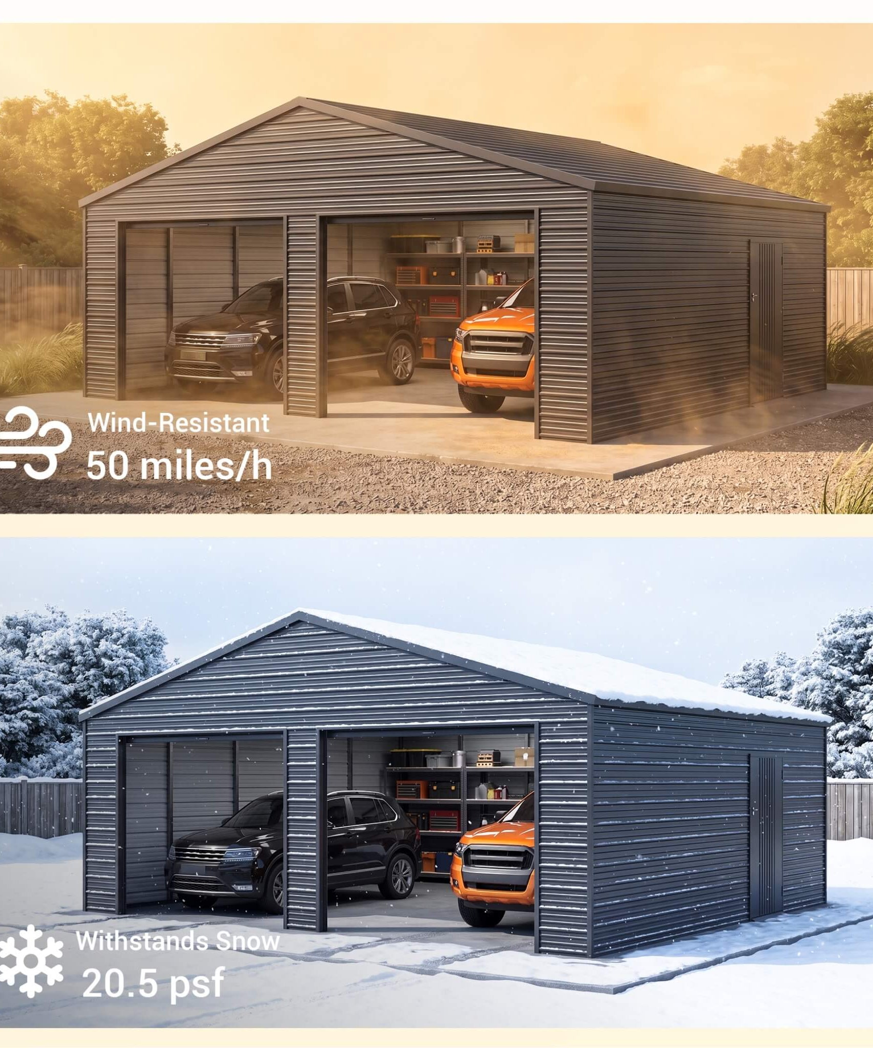 Alora Heavy-Duty Double Garage Galvanized Steel Shed With Side Door (SAK84271)