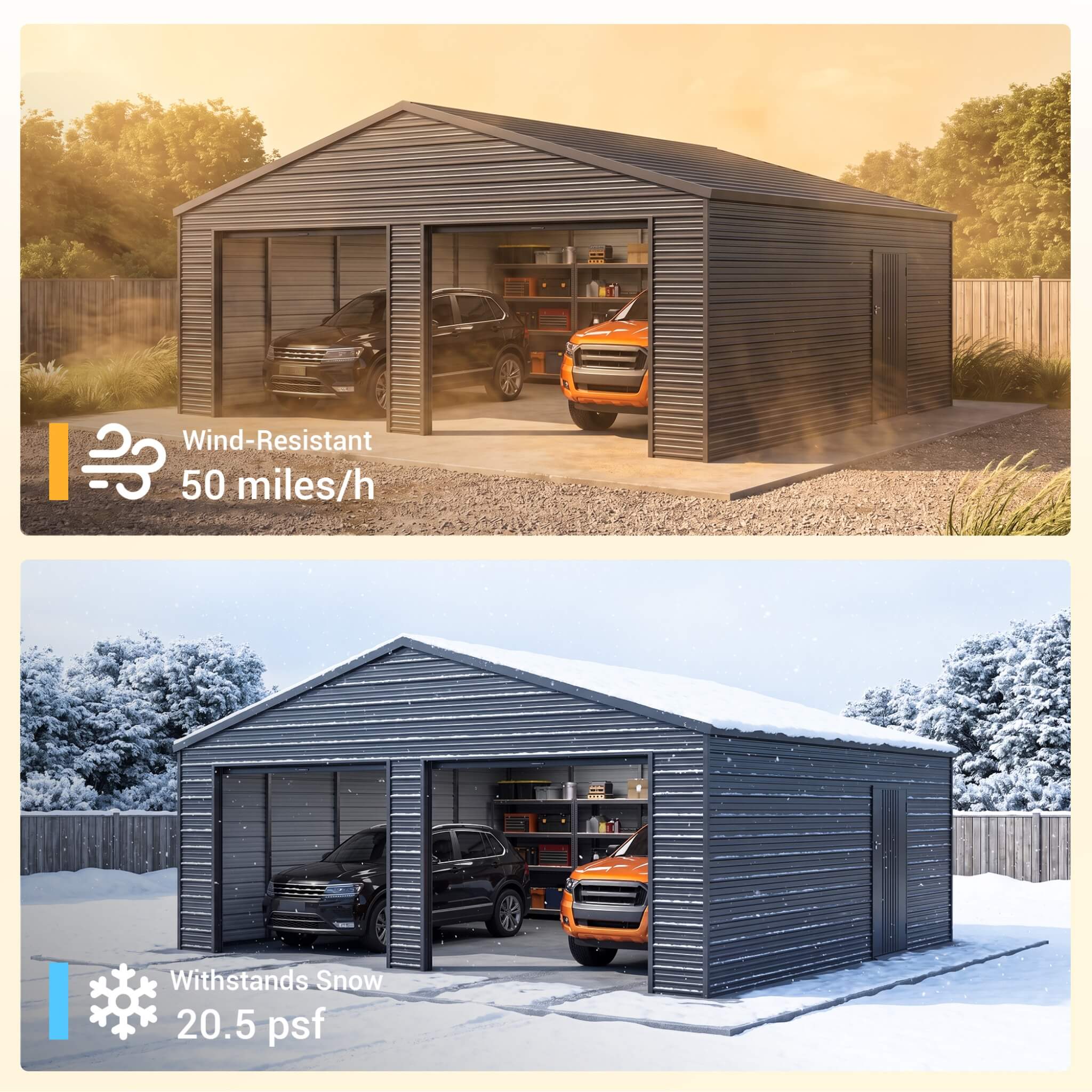 Alora Heavy-Duty Double Garage Galvanized Steel Shed With Side Door (SAK84271)