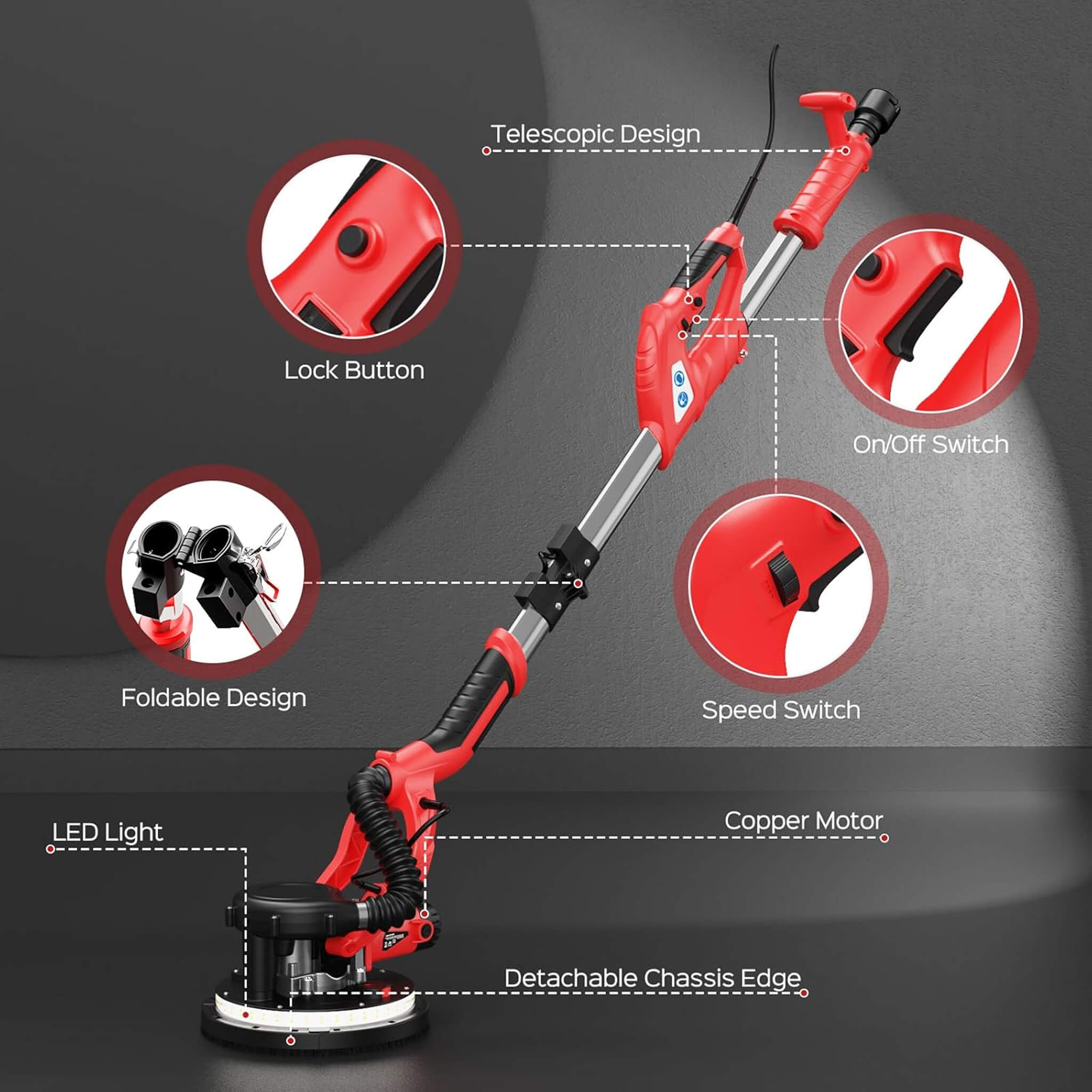 Heavy-Duty Drywall Ceiling Pole Sander Vacuum Tool (SAK93935)