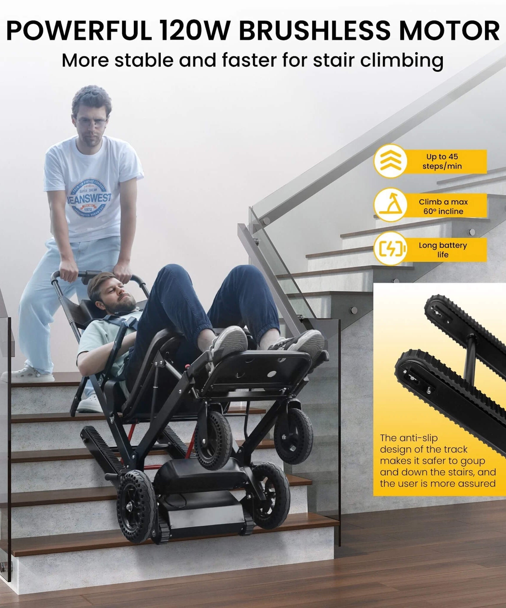 Motivo Heavy-Duty Electric Foldable Stair Climbing Wheelchair, 450LBS [FDA-Approved (SAK92801)