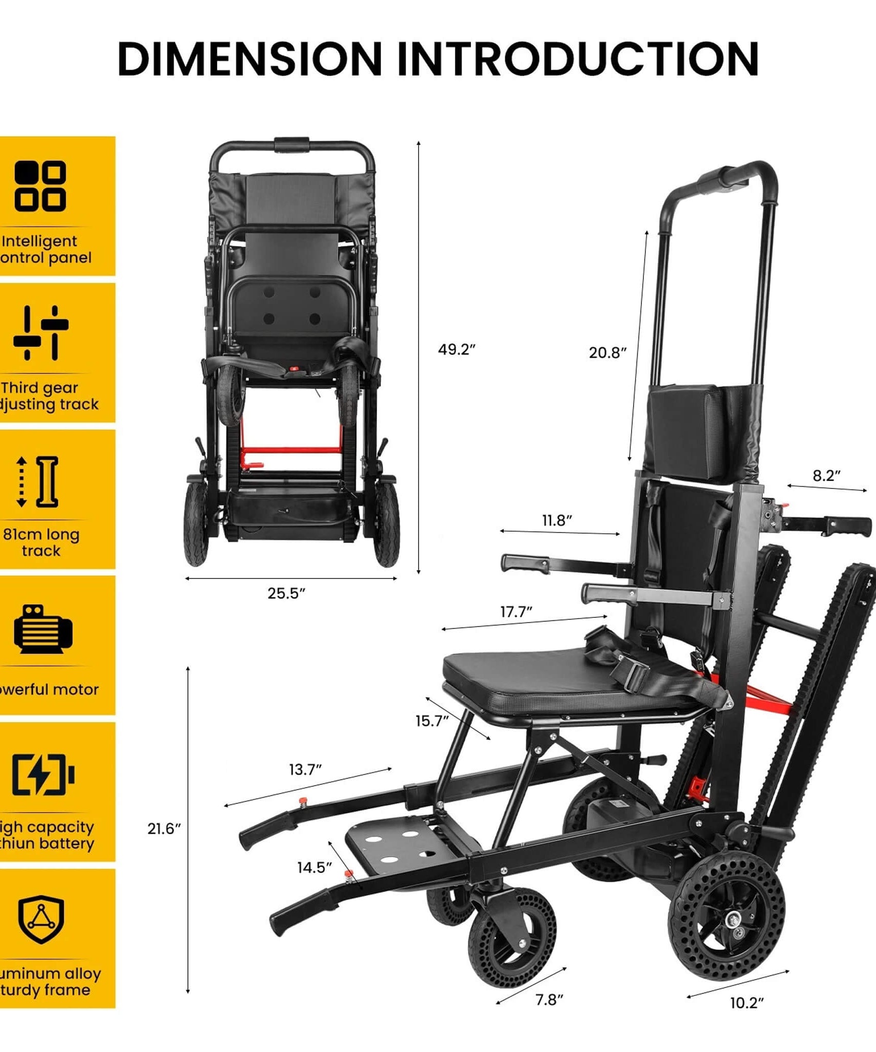 Motivo Heavy-Duty Electric Foldable Stair Climbing Wheelchair, 450LBS [FDA-Approved (SAK92801)