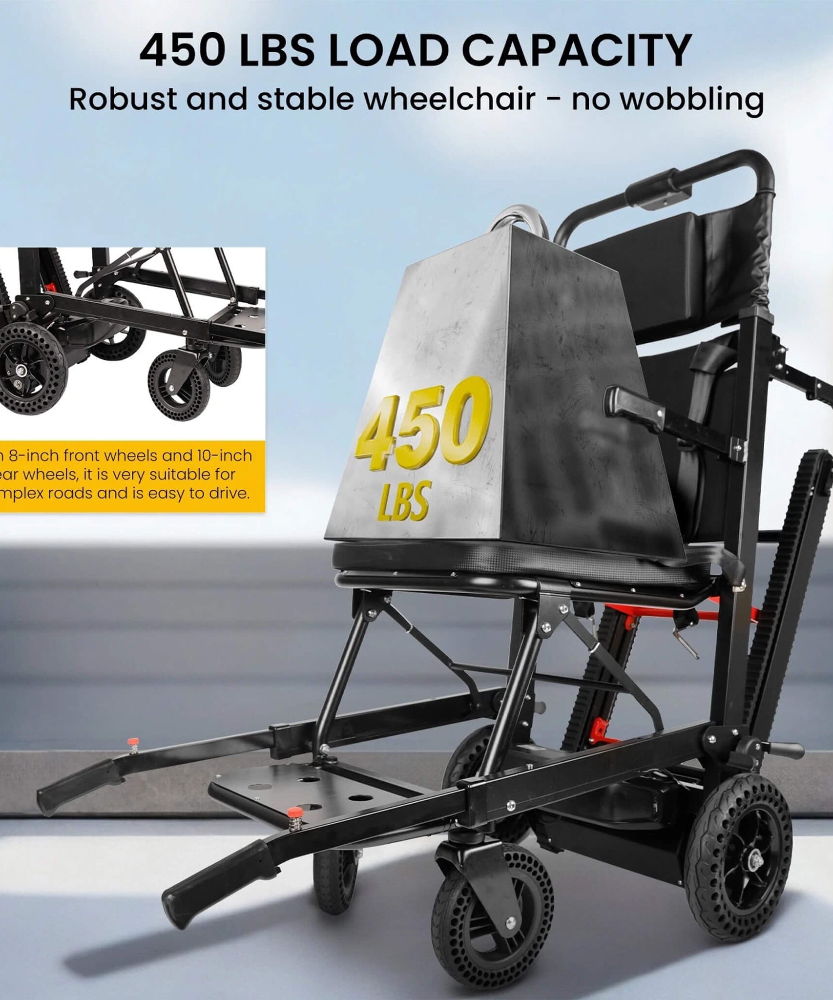 Motivo Heavy-Duty Electric Foldable Stair Climbing Wheelchair, 450LBS [FDA-Approved (SAK92801)