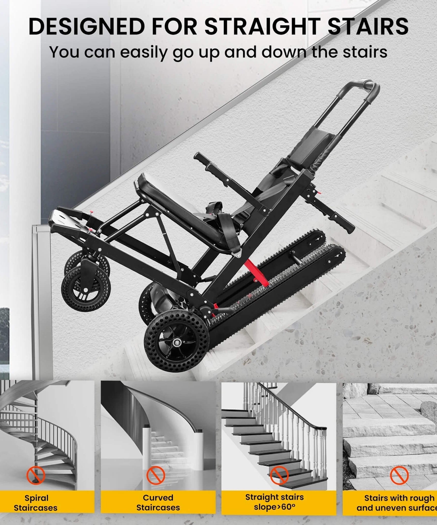 Motivo Heavy-Duty Electric Foldable Stair Climbing Wheelchair, 450LBS [FDA-Approved (SAK92801)
