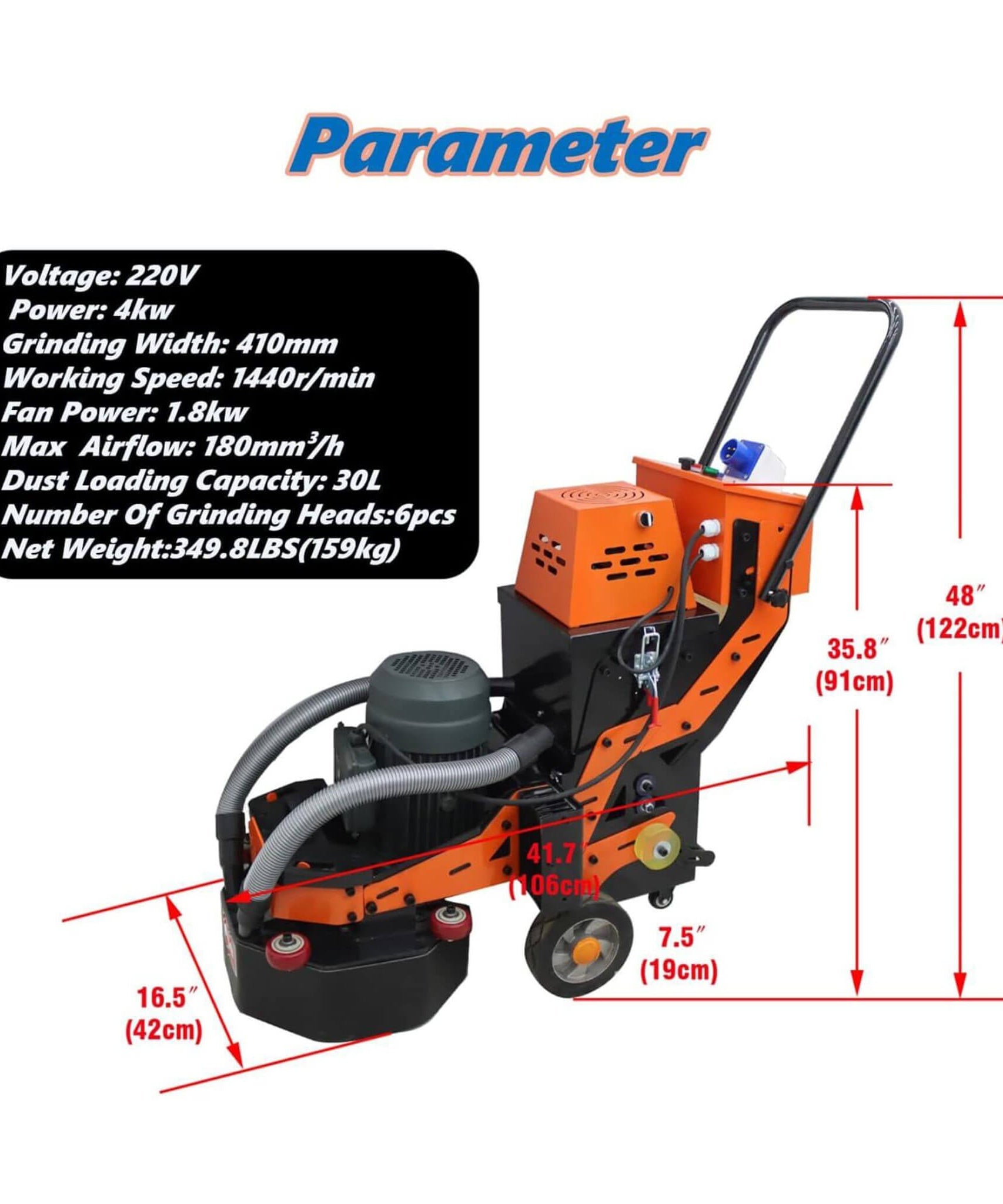 Heavy-Duty Electric Hand-Push Concrete Floor Grinder Polisher (SAK64185)