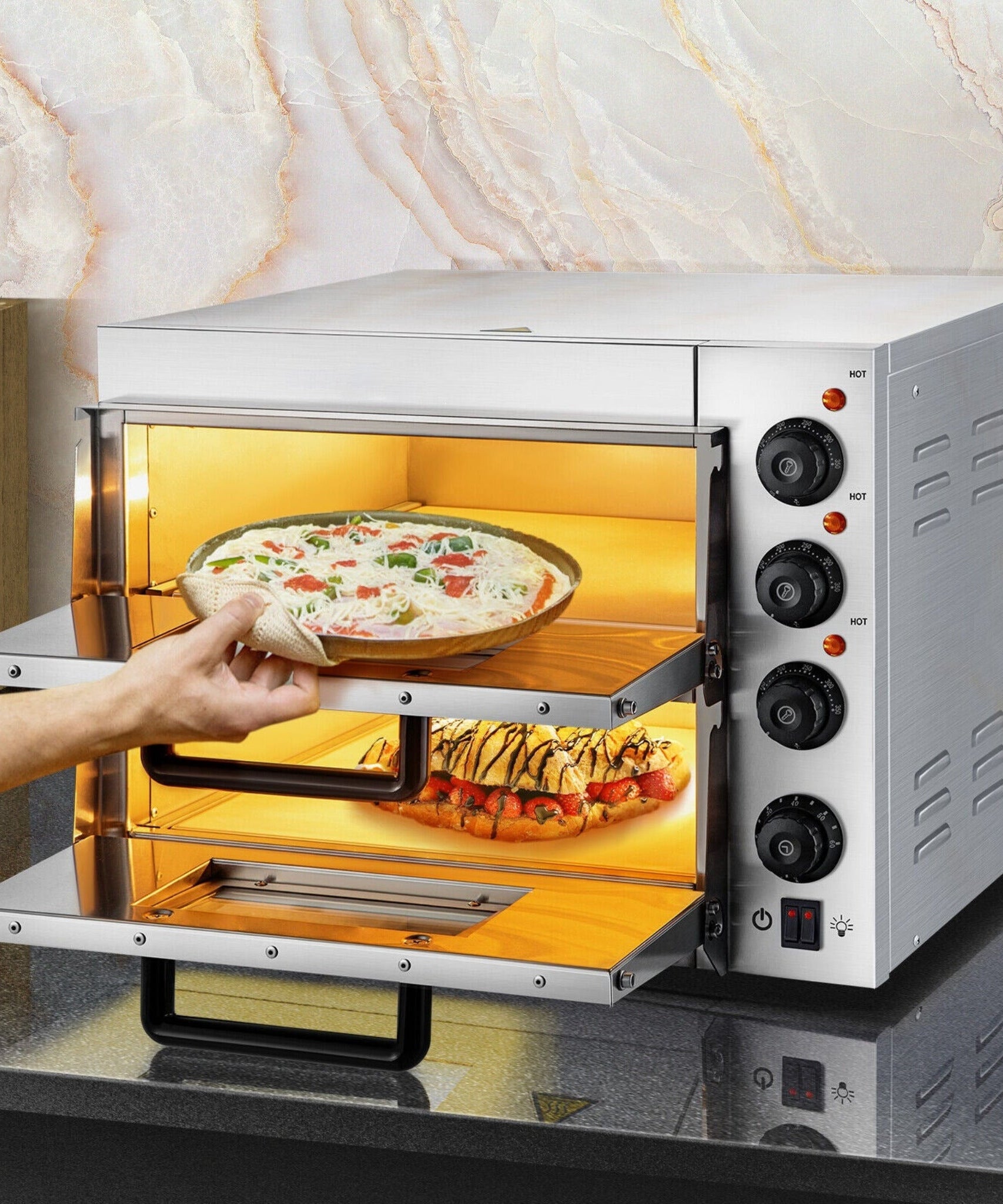 Heavy-Duty Electric 2000W Indoor Commercial Countertop Double Deck Pizza Oven (SAK36147)
