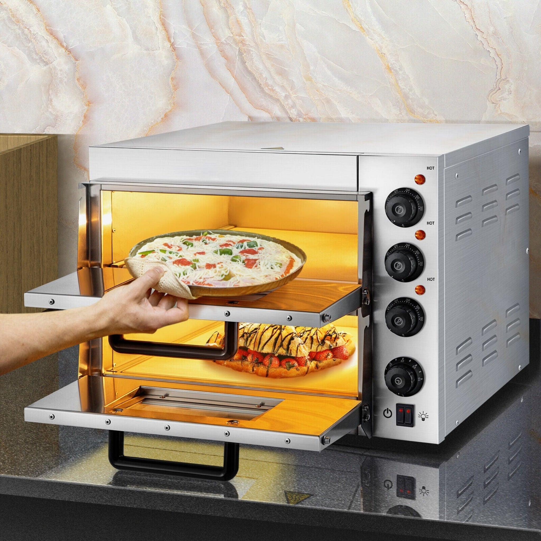Heavy-Duty Electric 2000W Indoor Commercial Countertop Double Deck Pizza Oven (SAK36147)