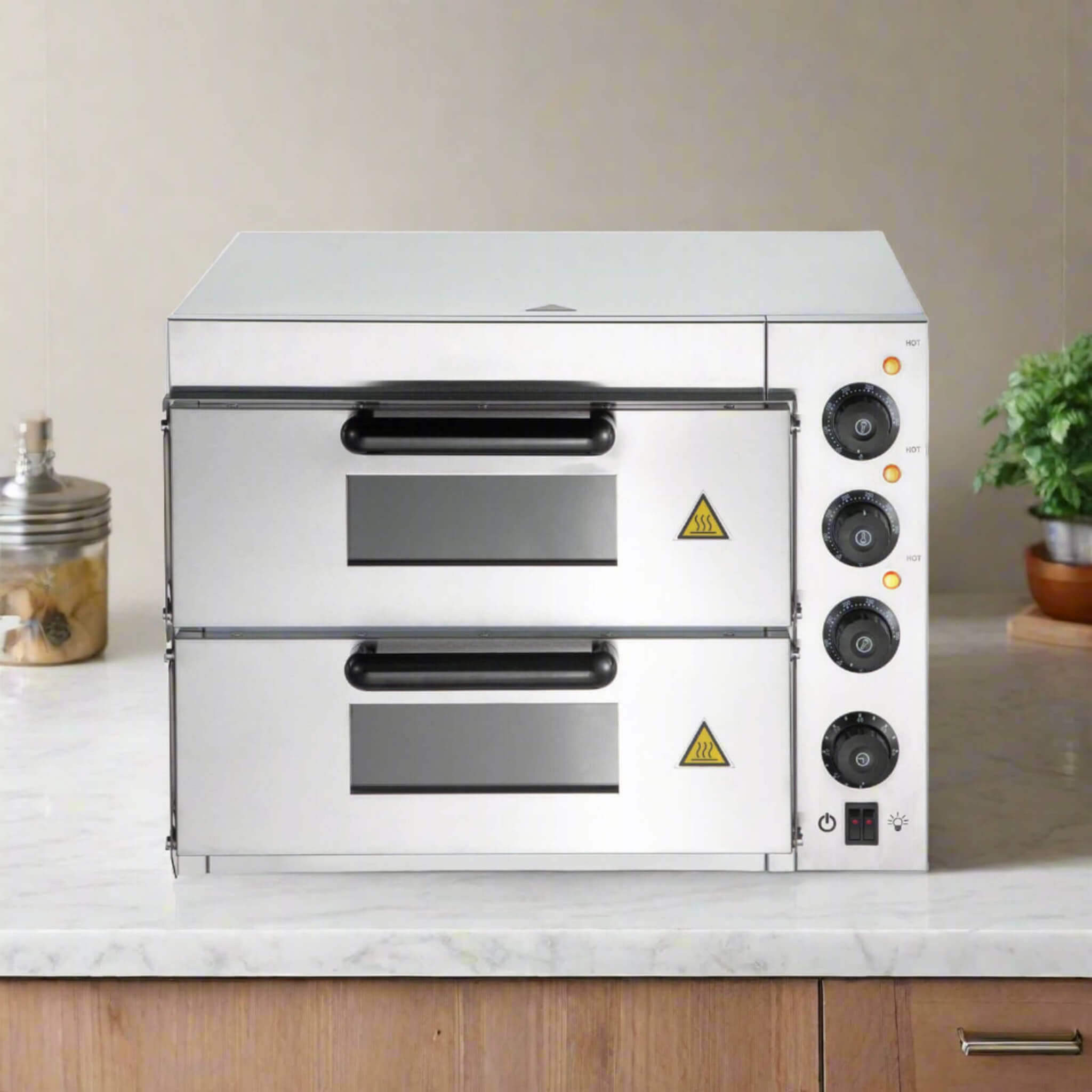 Heavy-Duty Electric 2000W Indoor Commercial Countertop Double Deck Pizza Oven (SAK36147)