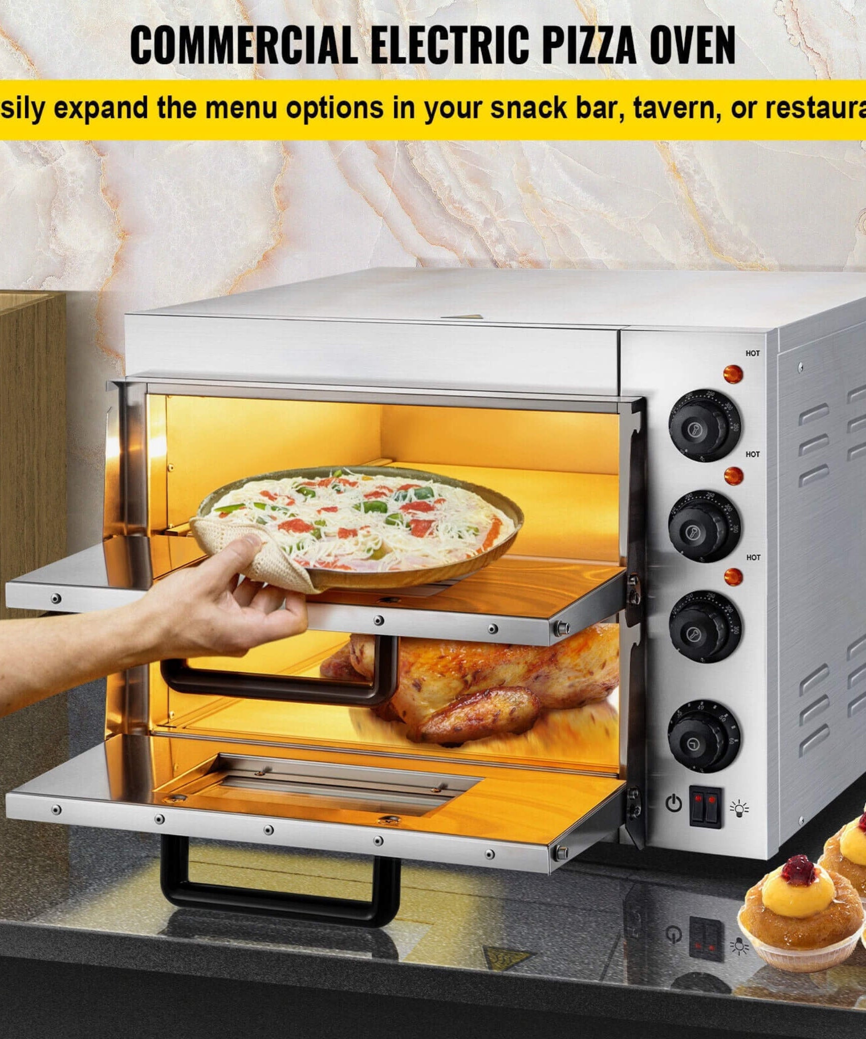 Heavy-Duty Electric 2000W Indoor Commercial Countertop Double Deck Pizza Oven (SAK36147)