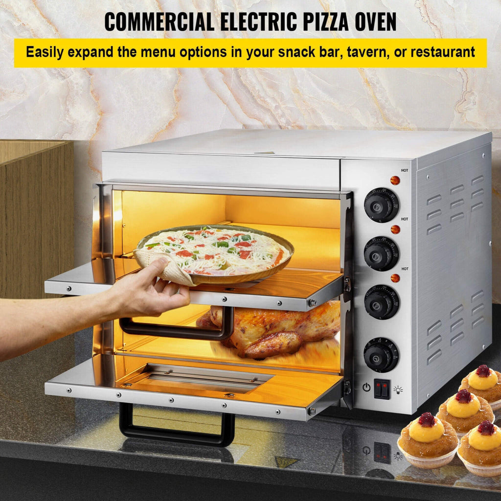 Heavy-Duty Electric 2000W Indoor Commercial Countertop Double Deck Pizza Oven (SAK36147)