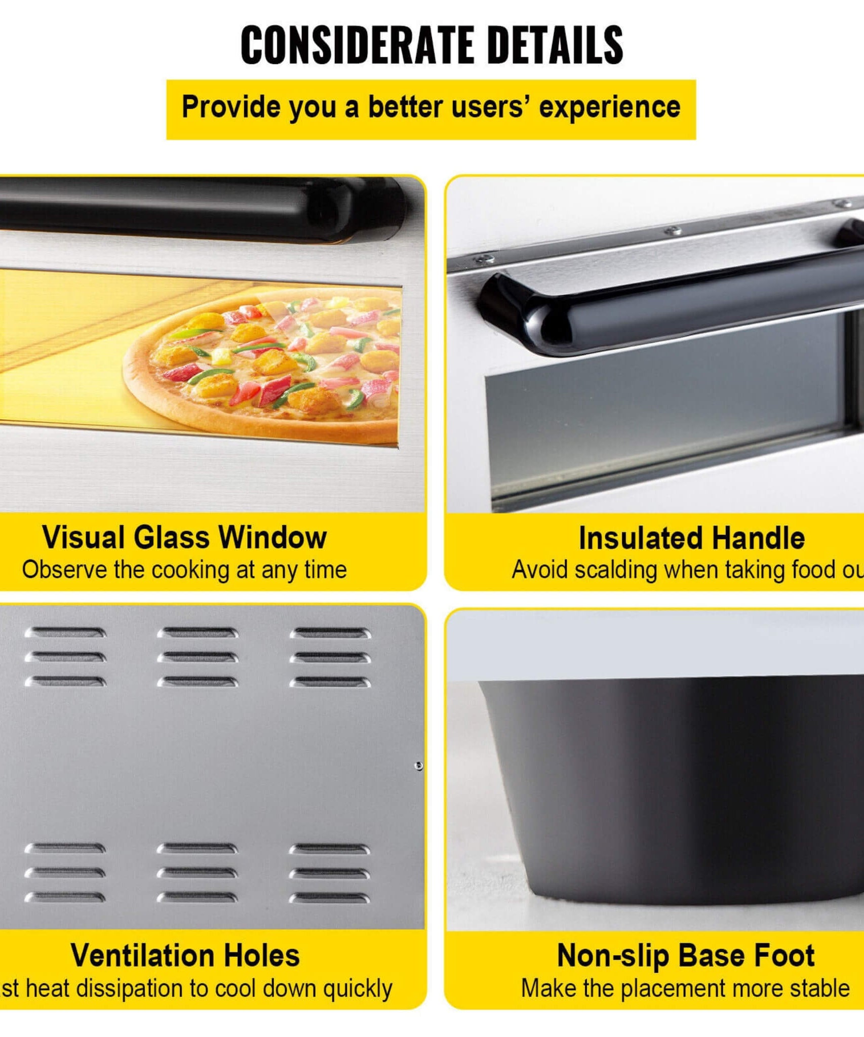 Heavy-Duty Electric 2000W Indoor Commercial Countertop Double Deck Pizza Oven (SAK36147)
