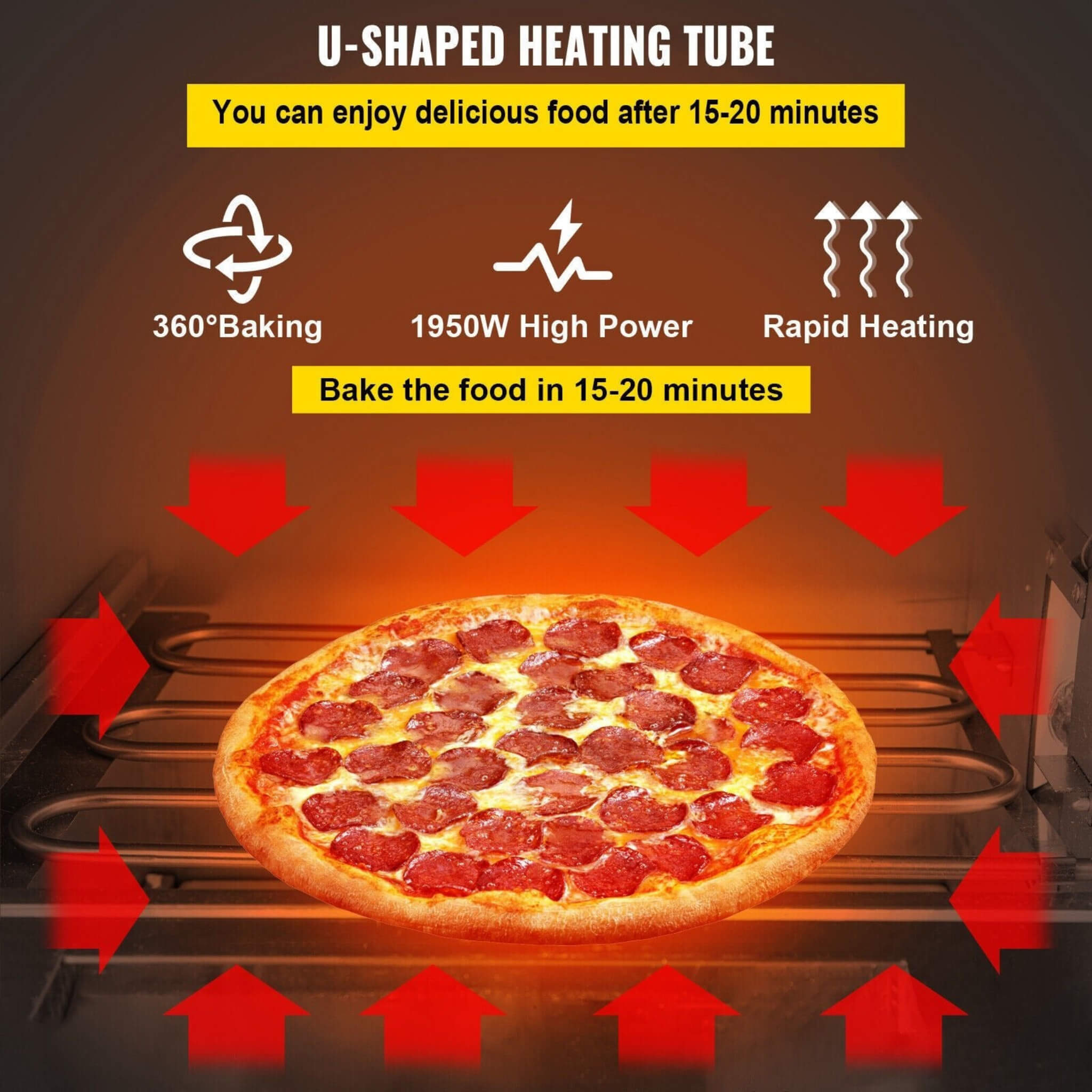 Heavy-Duty Electric 2000W Indoor Commercial Countertop Double Deck Pizza Oven (SAK36147)