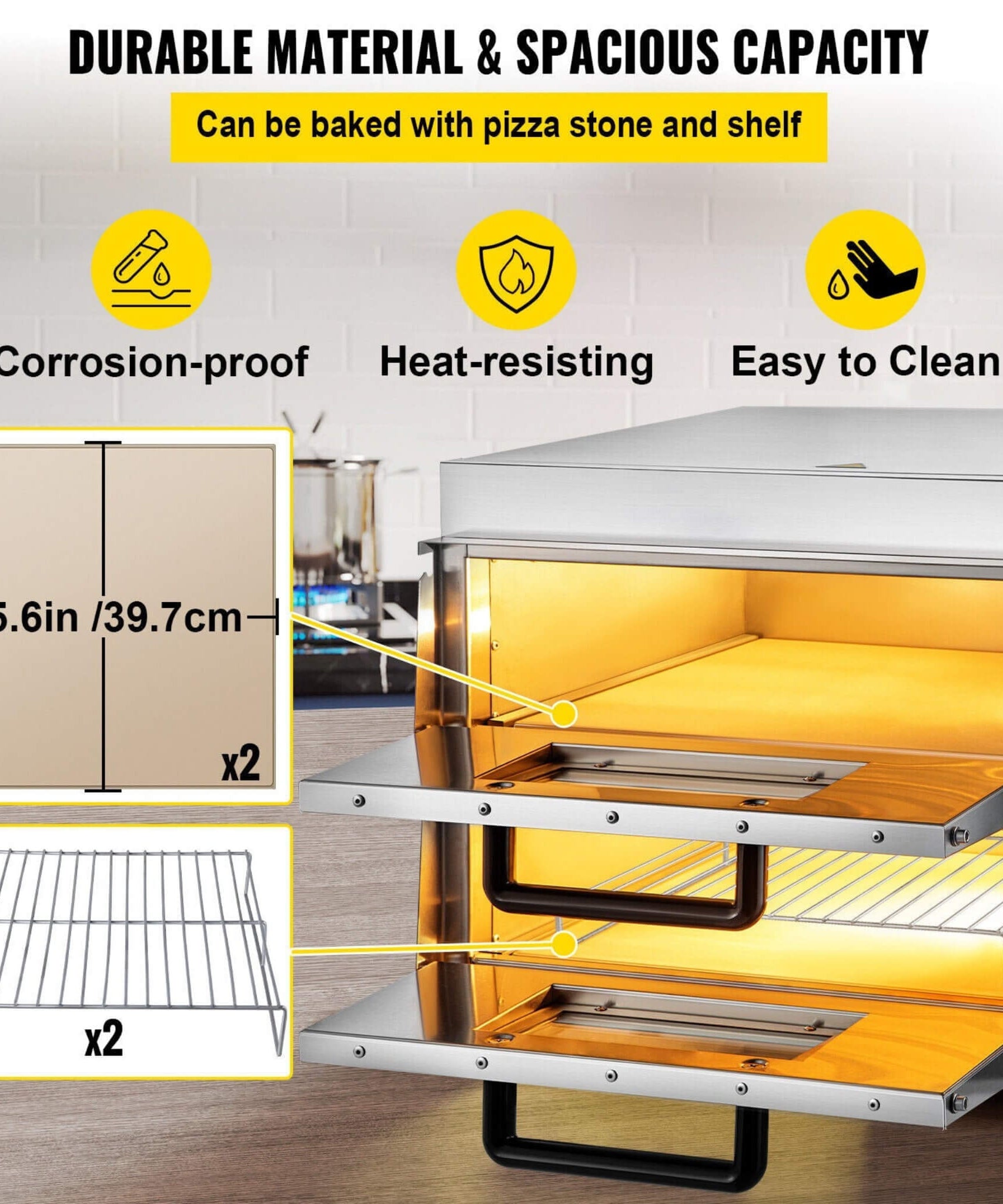 Heavy-Duty Electric 2000W Indoor Commercial Countertop Double Deck Pizza Oven (SAK36147)
