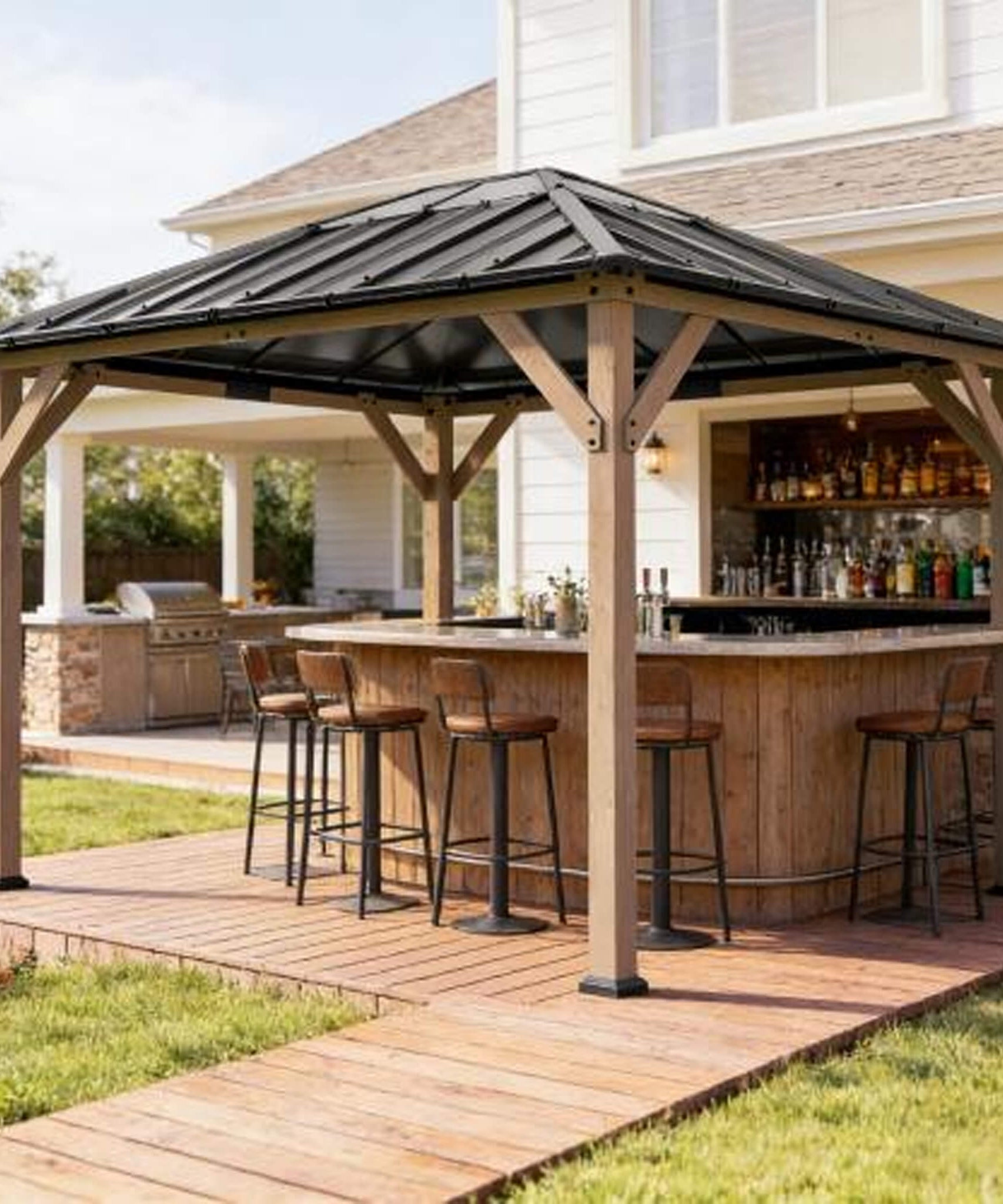 [08X10] Alora Heavy-Duty Fir Wood Hardtop Gazebo With Galvanized Steel Roof And Ceiling Hooks (SAK29467)