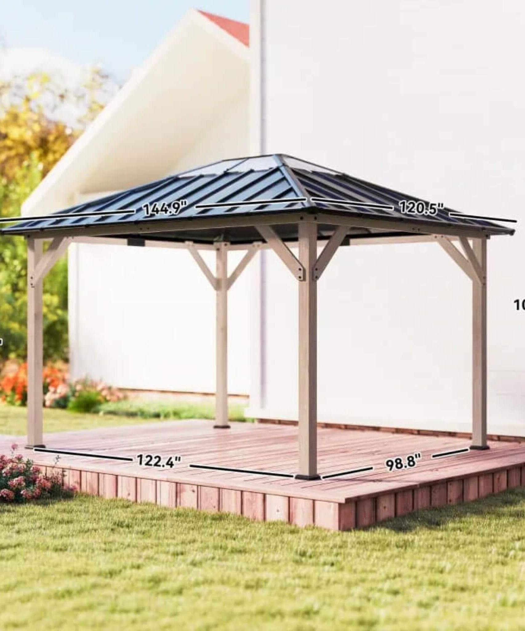 [08X10] Alora Heavy-Duty Fir Wood Hardtop Gazebo With Galvanized Steel Roof And Ceiling Hooks (SAK29467)