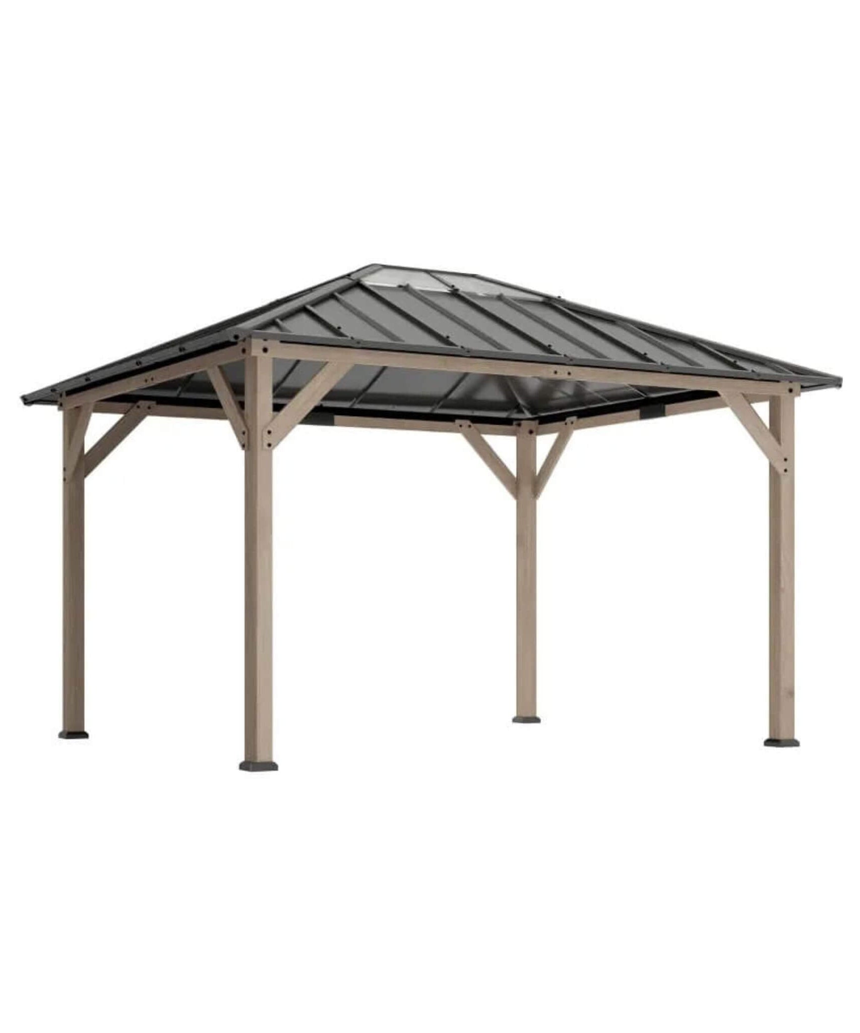 [08X10] Alora Heavy-Duty Fir Wood Hardtop Gazebo With Galvanized Steel Roof And Ceiling Hooks (SAK29467)