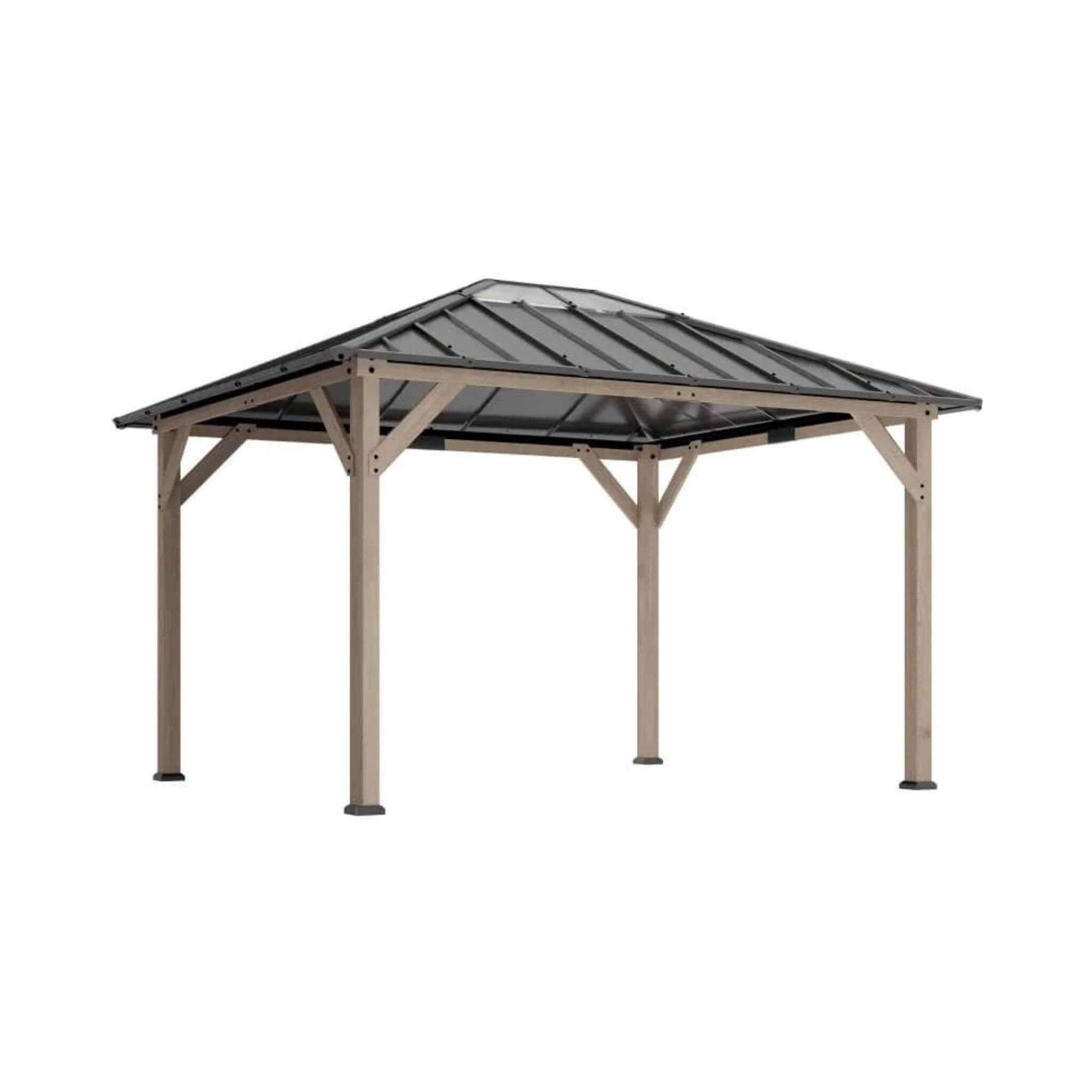 [08X10] Alora Heavy-Duty Fir Wood Hardtop Gazebo With Galvanized Steel Roof And Ceiling Hooks (SAK29467)