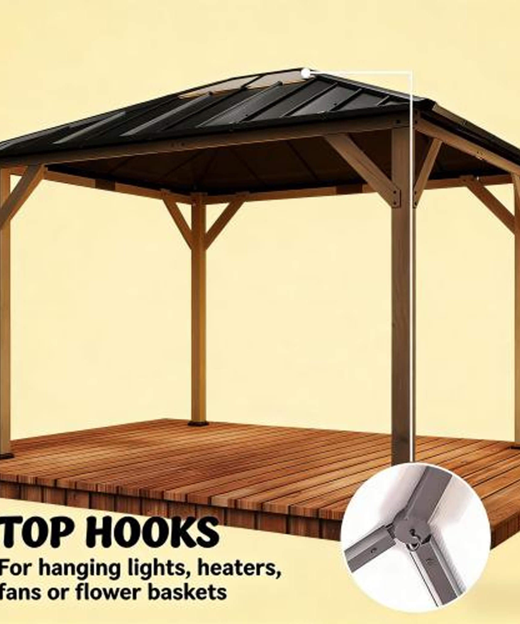[08X10] Alora Heavy-Duty Fir Wood Hardtop Gazebo With Galvanized Steel Roof And Ceiling Hooks (SAK29467)