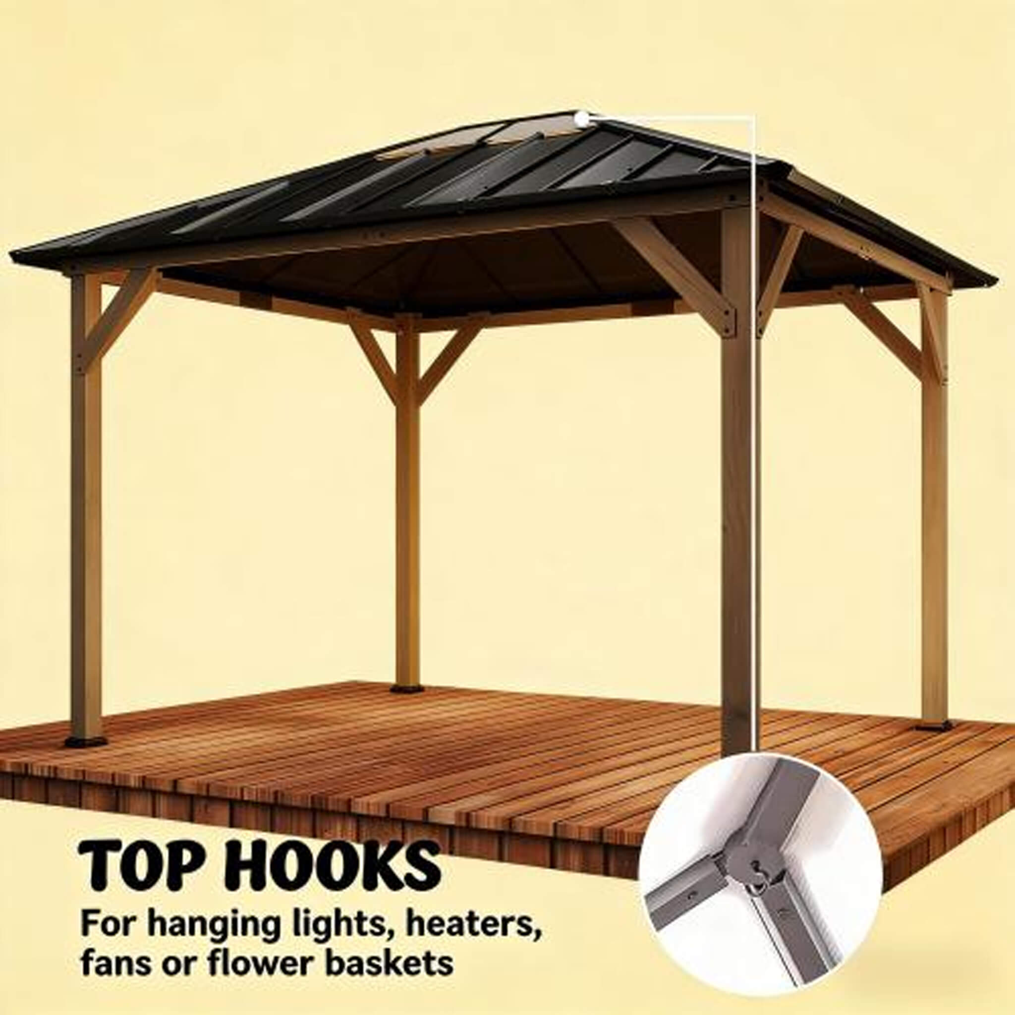 [08X10] Alora Heavy-Duty Fir Wood Hardtop Gazebo With Galvanized Steel Roof And Ceiling Hooks (SAK29467)