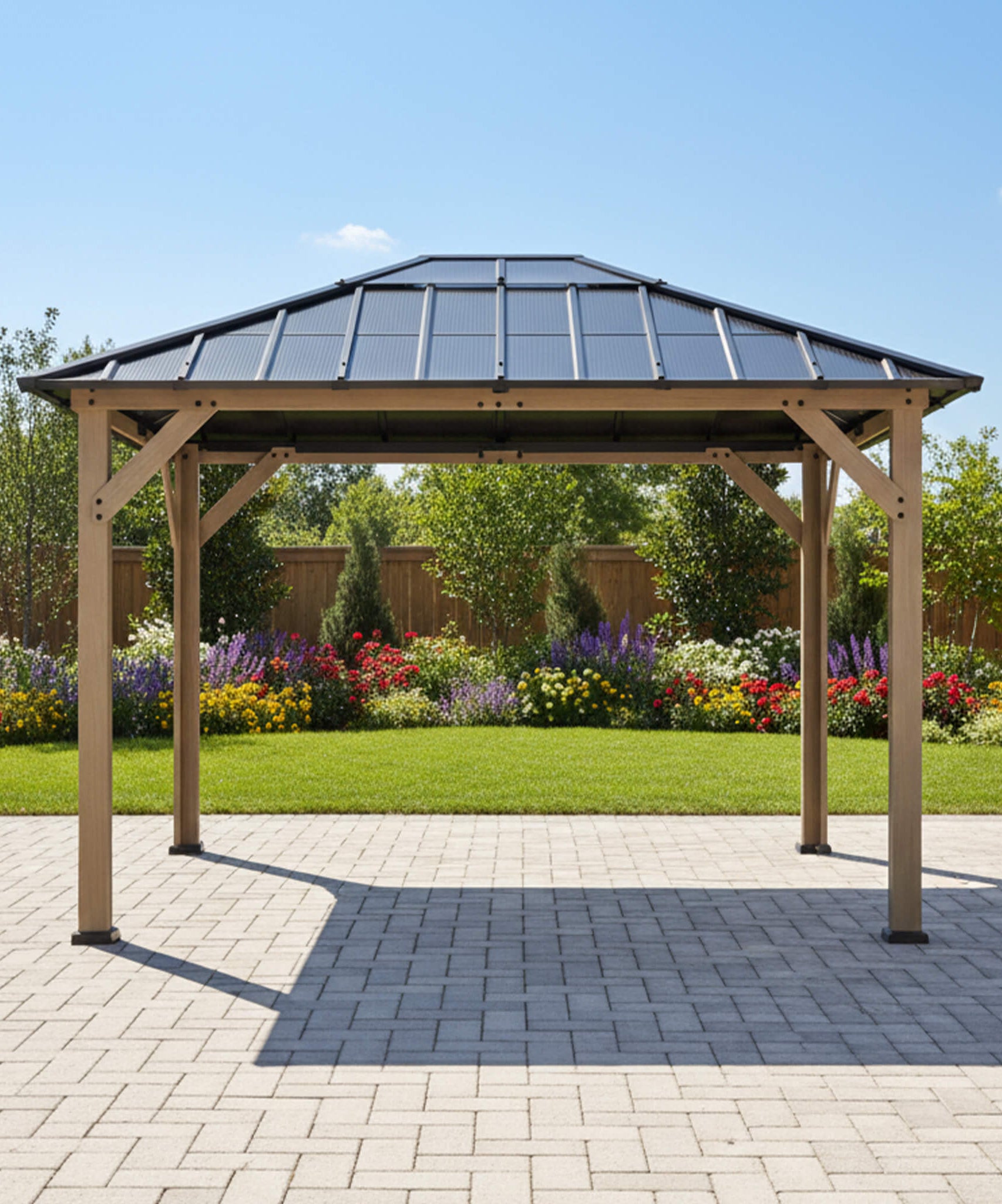 [08X10] Alora Heavy-Duty Fir Wood Hardtop Gazebo With Galvanized Steel Roof And Ceiling Hooks (SAK29467)