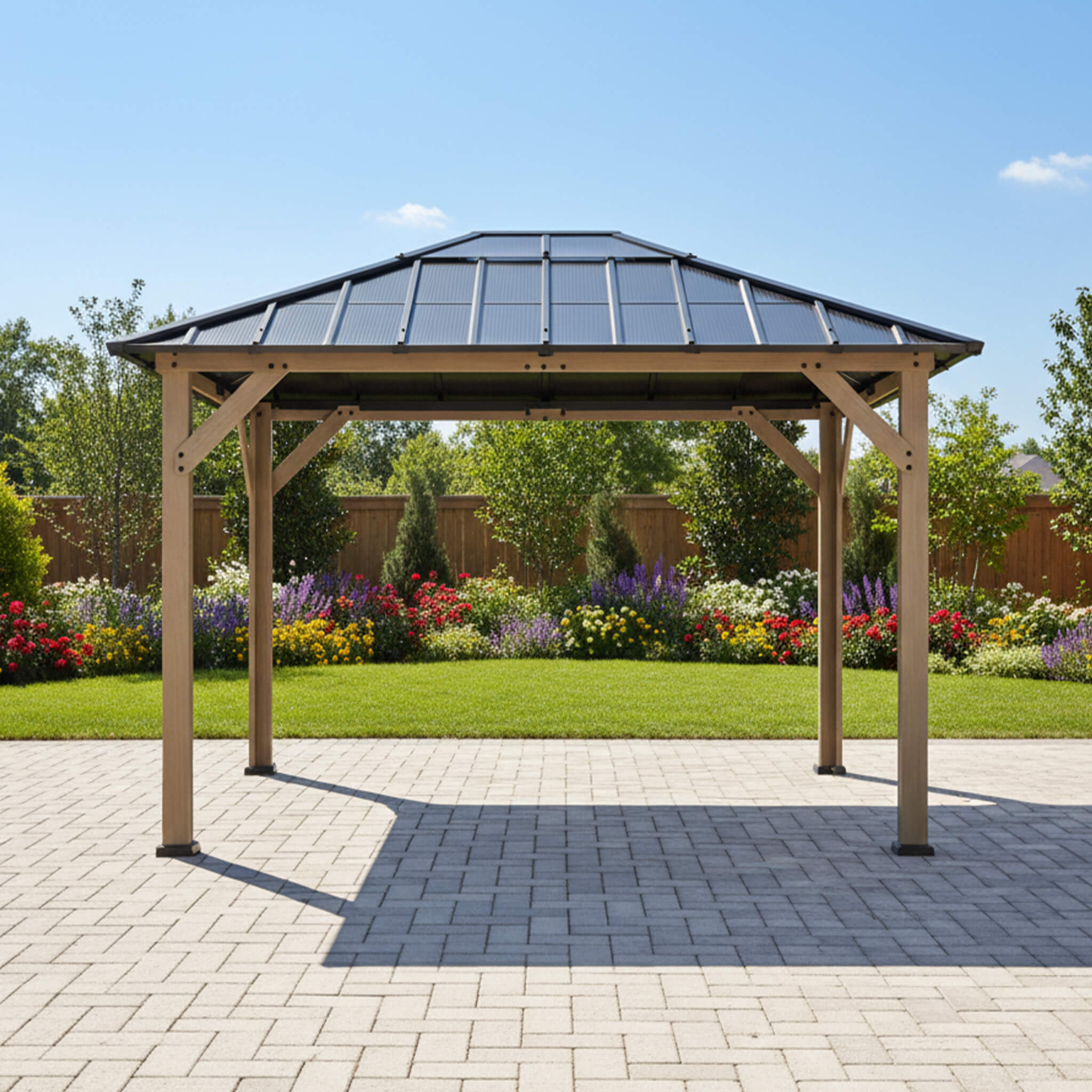 [08X10] Alora Heavy-Duty Fir Wood Hardtop Gazebo With Galvanized Steel Roof And Ceiling Hooks (SAK29467)
