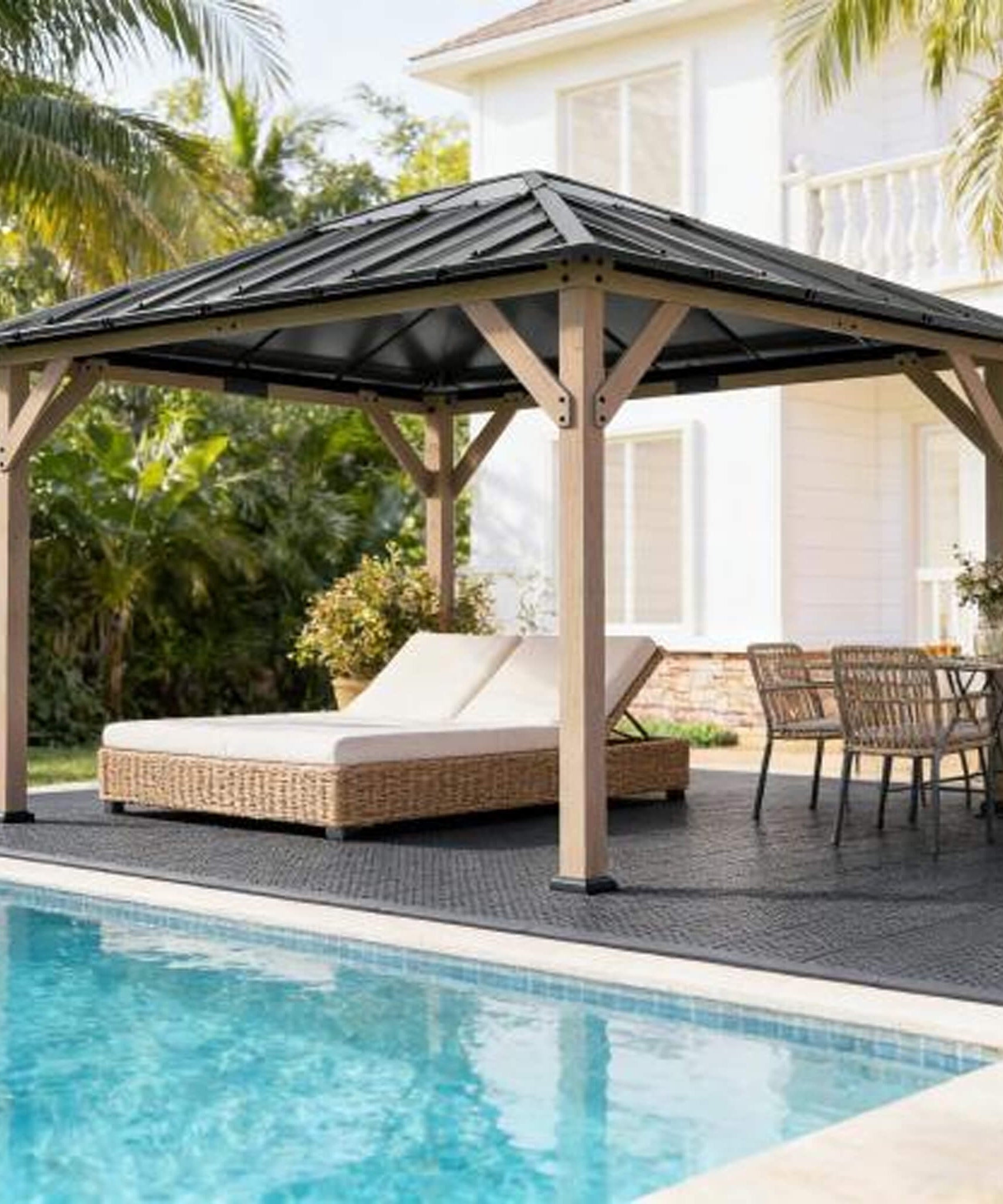 [08X10] Alora Heavy-Duty Fir Wood Hardtop Gazebo With Galvanized Steel Roof And Ceiling Hooks (SAK29467)